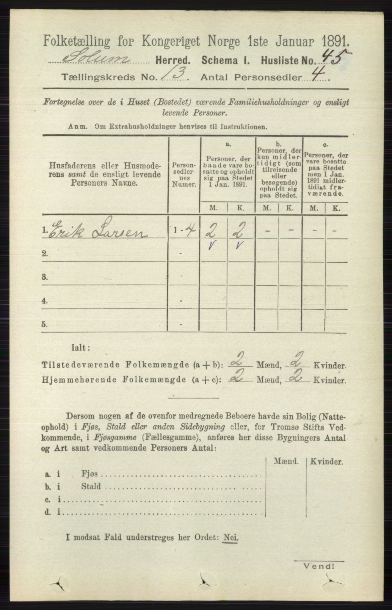 RA, 1891 census for 0818 Solum, 1891, p. 6047