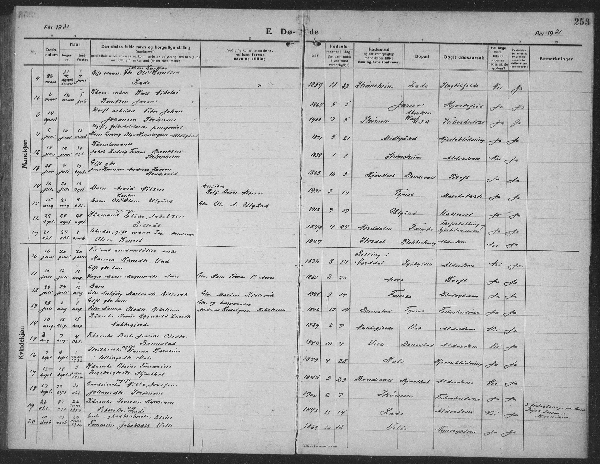 Ministerialprotokoller, klokkerbøker og fødselsregistre - Møre og Romsdal, AV/SAT-A-1454/523/L0342: Parish register (copy) no. 523C05, 1916-1937, p. 253