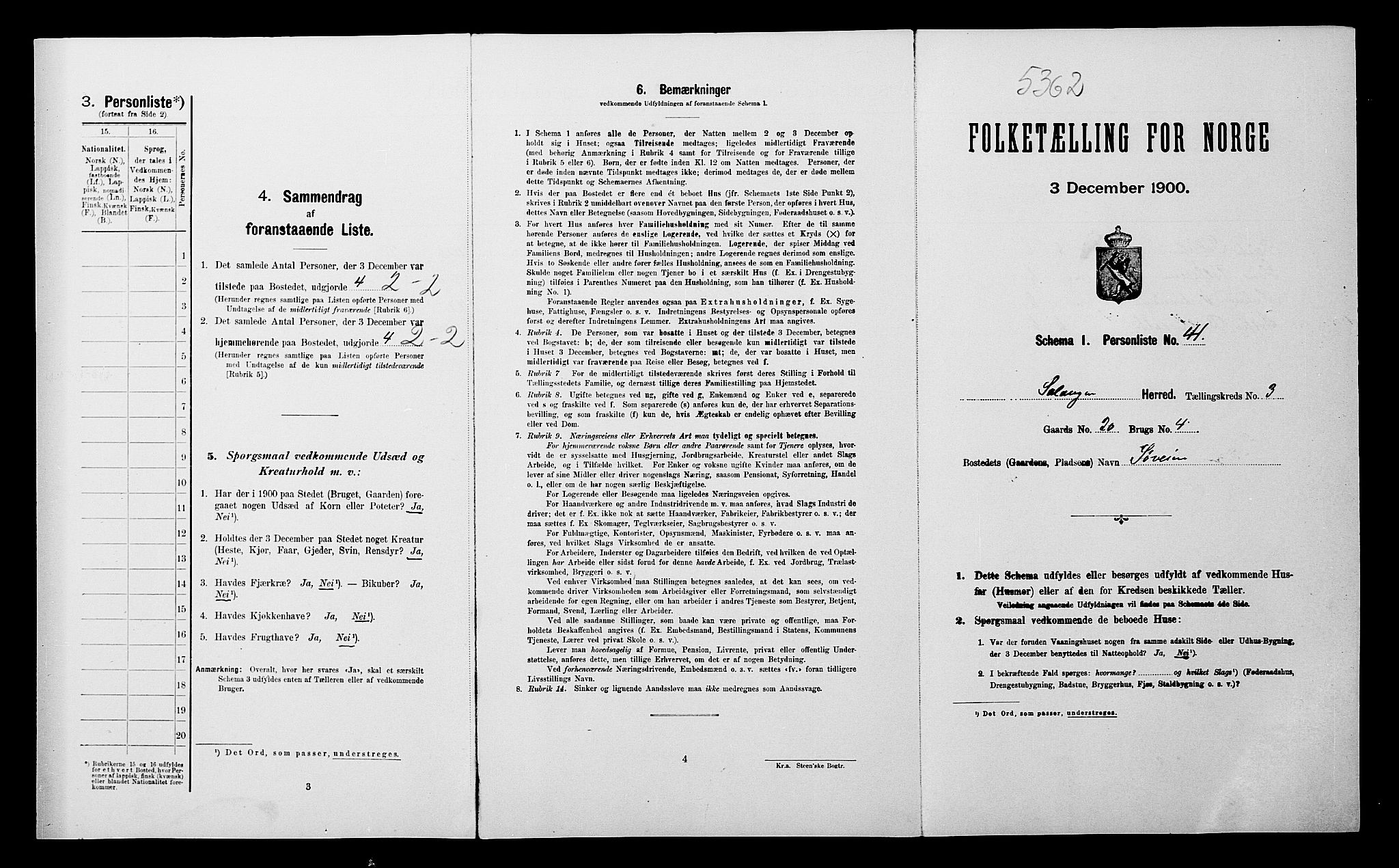 SATØ, 1900 census for Salangen, 1900, p. 315