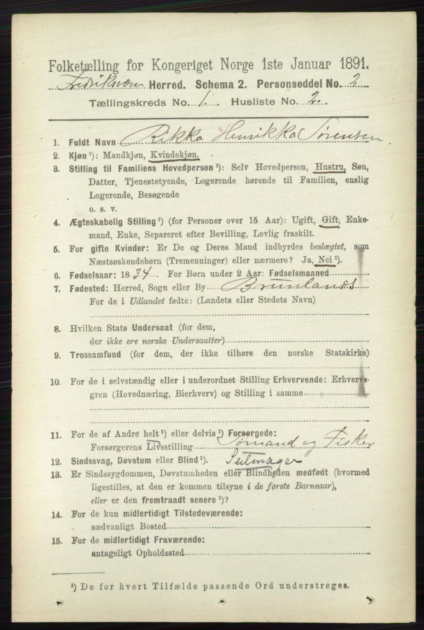 RA, 1891 census for 0798 Fredriksvern, 1891, p. 49