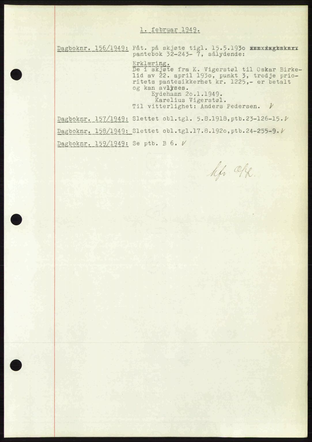 Nedenes sorenskriveri, SAK/1221-0006/G/Gb/Gba/L0060: Mortgage book no. A12, 1948-1949, Diary no: : 156/1949