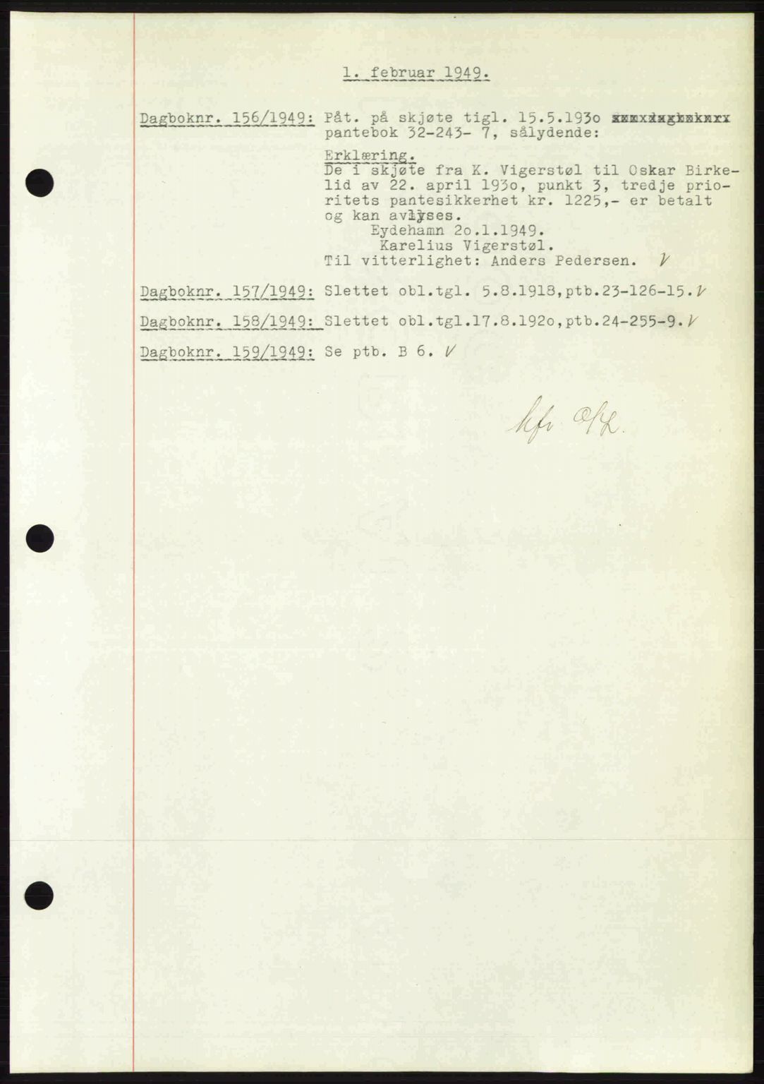 Nedenes sorenskriveri, AV/SAK-1221-0006/G/Gb/Gba/L0060: Mortgage book no. A12, 1948-1949, Diary no: : 156/1949