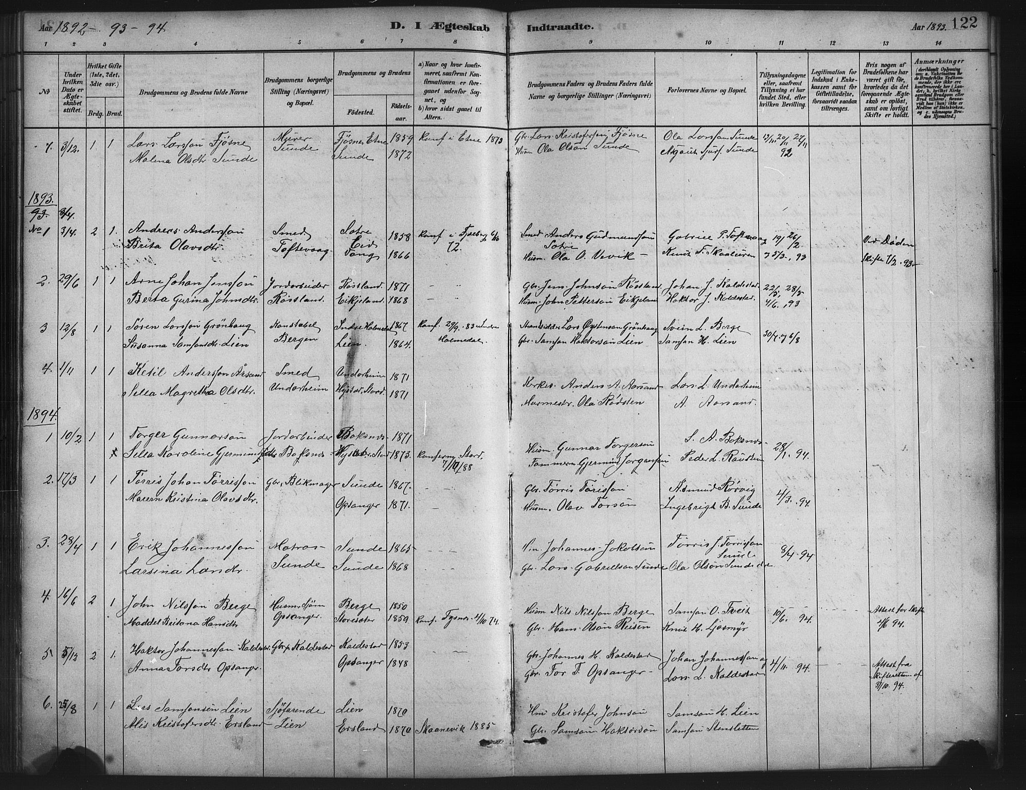 Husnes Sokneprestembete, SAB/A-75901/H/Hab: Parish register (copy) no. A 2, 1881-1917, p. 122