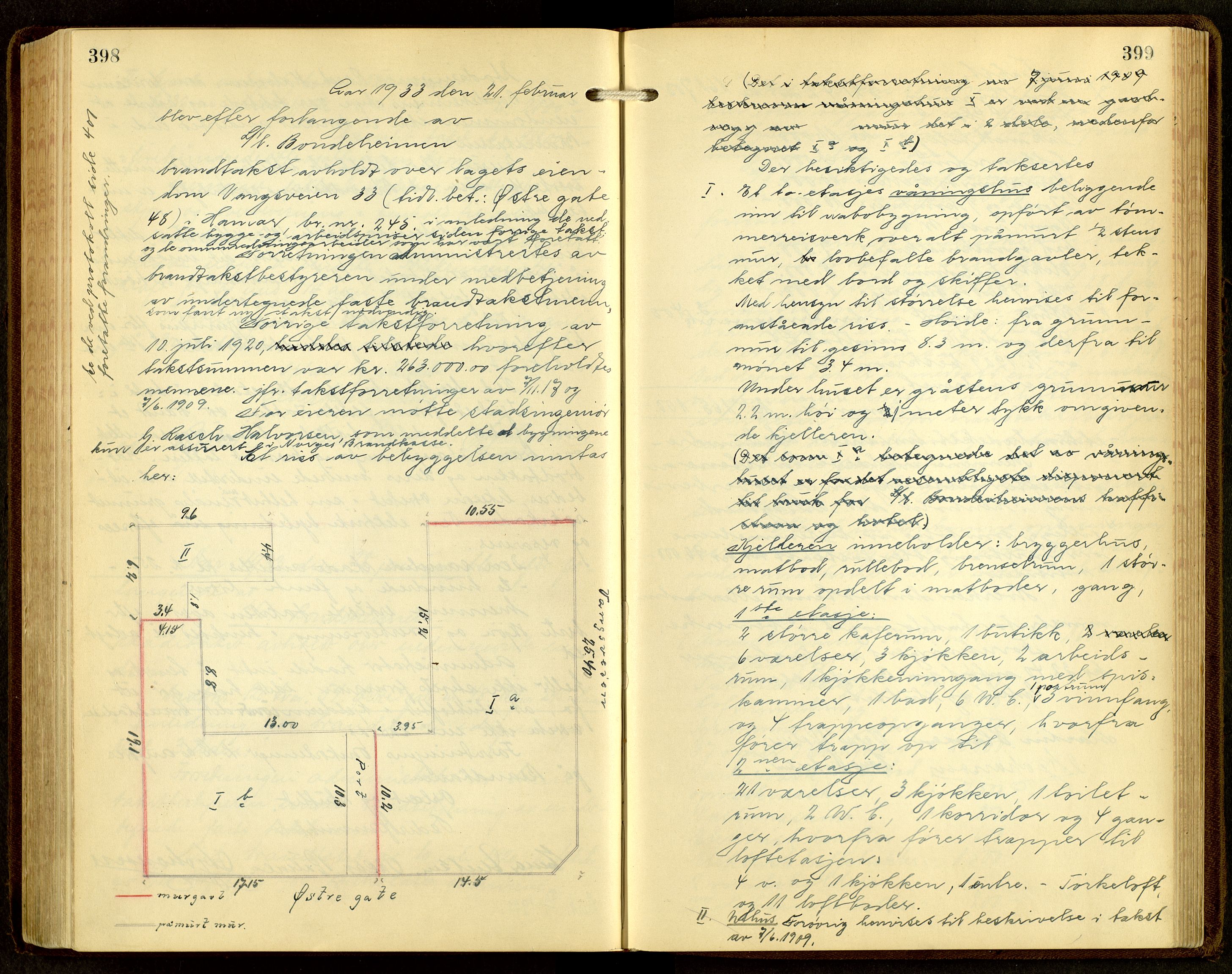 Norges Brannkasse, Hamar, SAH/NBRANH-006/F/Fa/L0009: Branntakstprotokoll, 1927-1938, p. 398-399