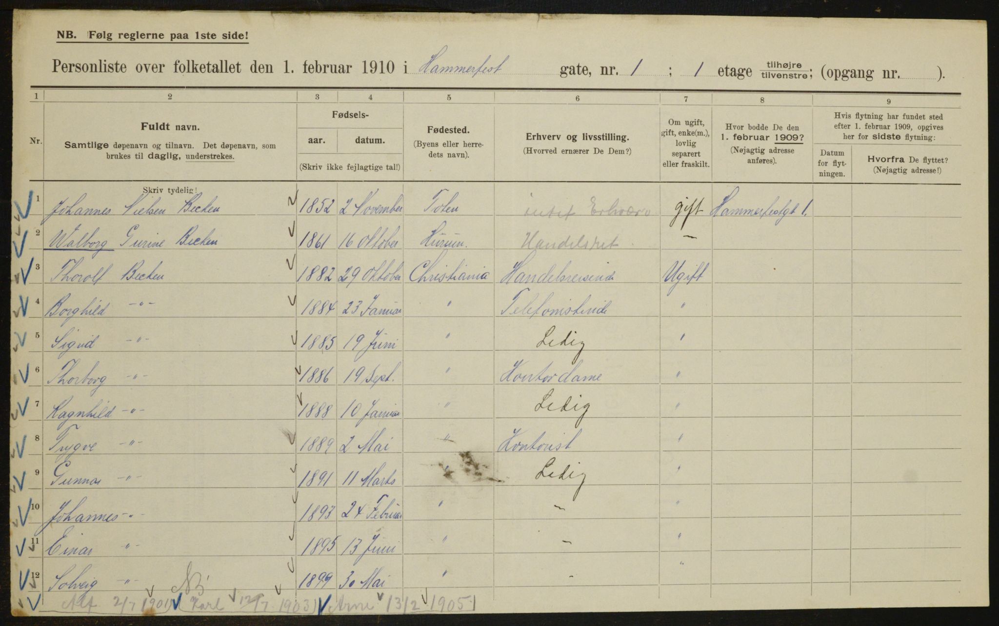 OBA, Municipal Census 1910 for Kristiania, 1910, p. 32075