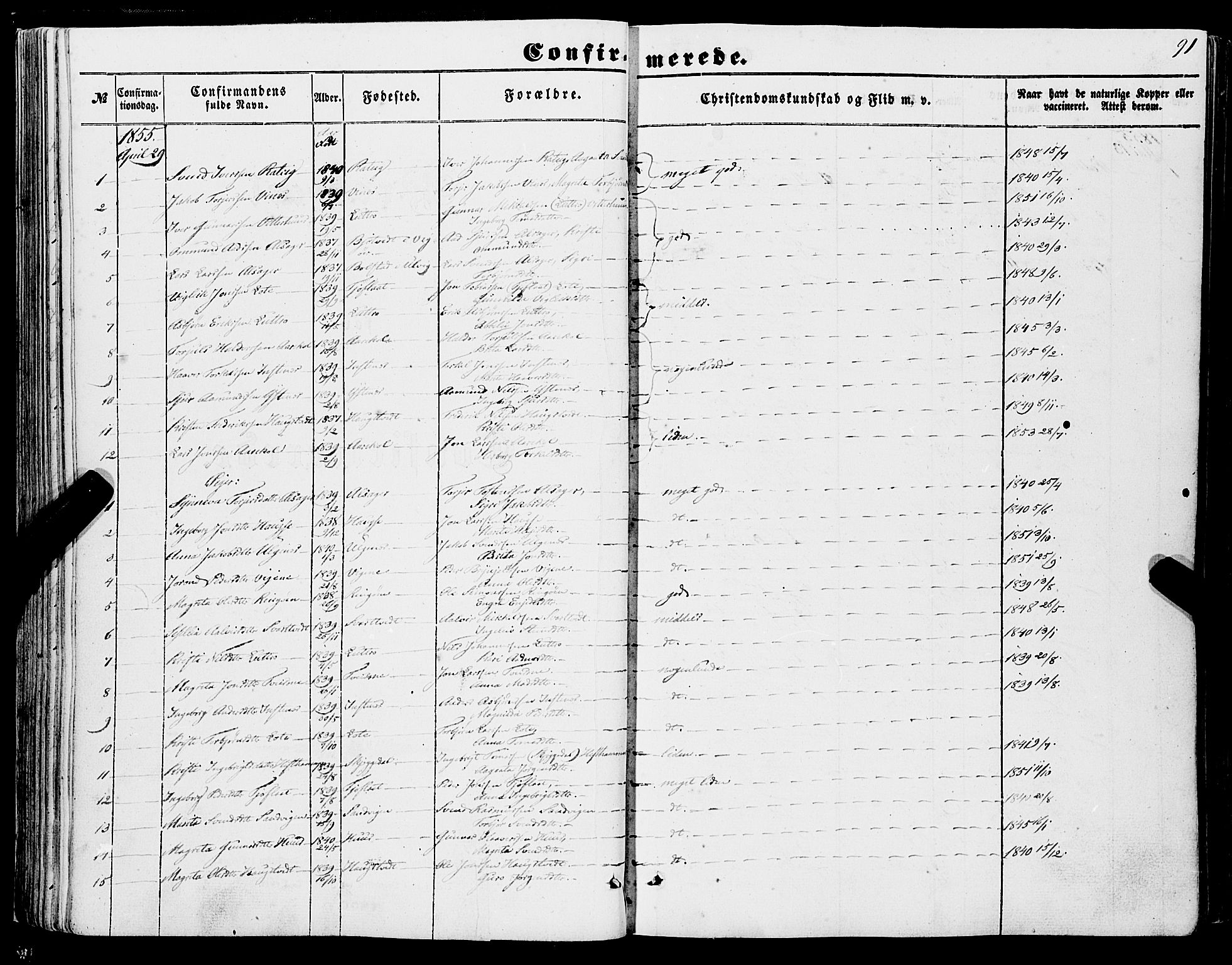 Ullensvang sokneprestembete, SAB/A-78701/H/Haa: Parish register (official) no. A 11, 1854-1866, p. 91