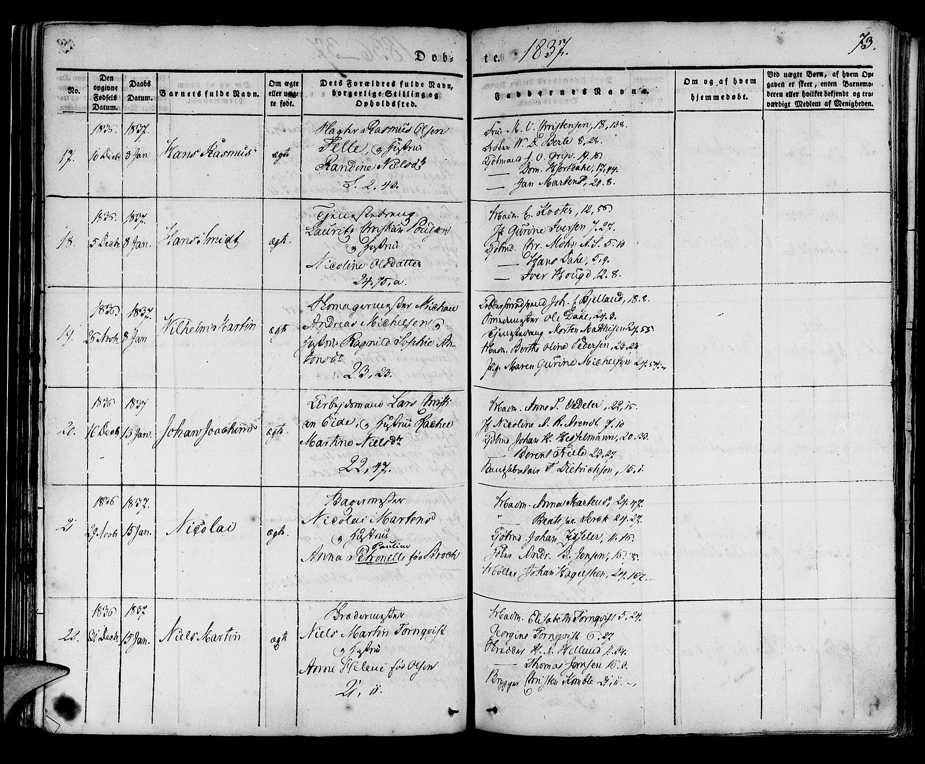 Korskirken sokneprestembete, AV/SAB-A-76101/H/Haa/L0015: Parish register (official) no. B 1, 1833-1841, p. 73