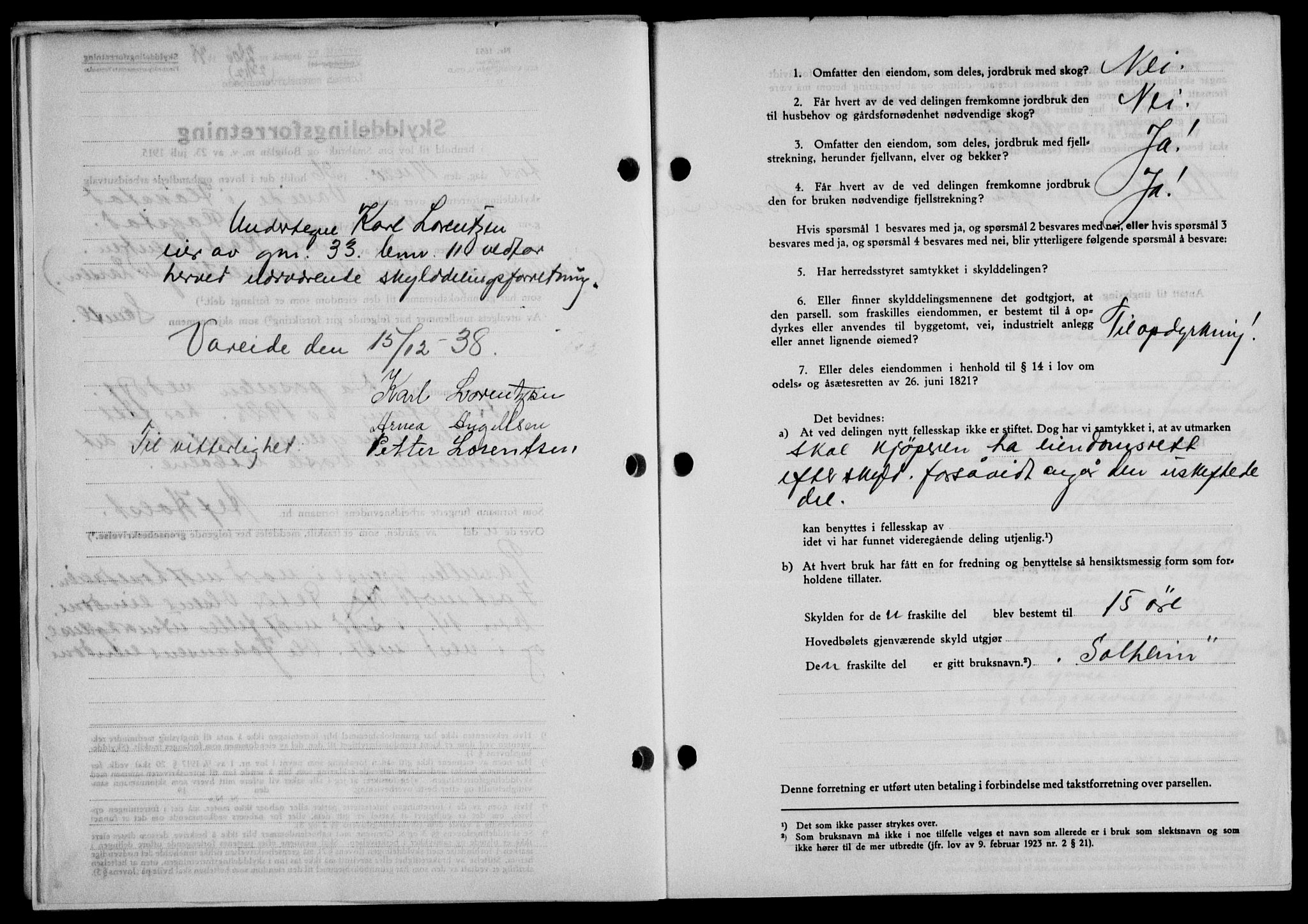 Lofoten sorenskriveri, SAT/A-0017/1/2/2C/L0005a: Mortgage book no. 5a, 1939-1939, Diary no: : 2806/1938