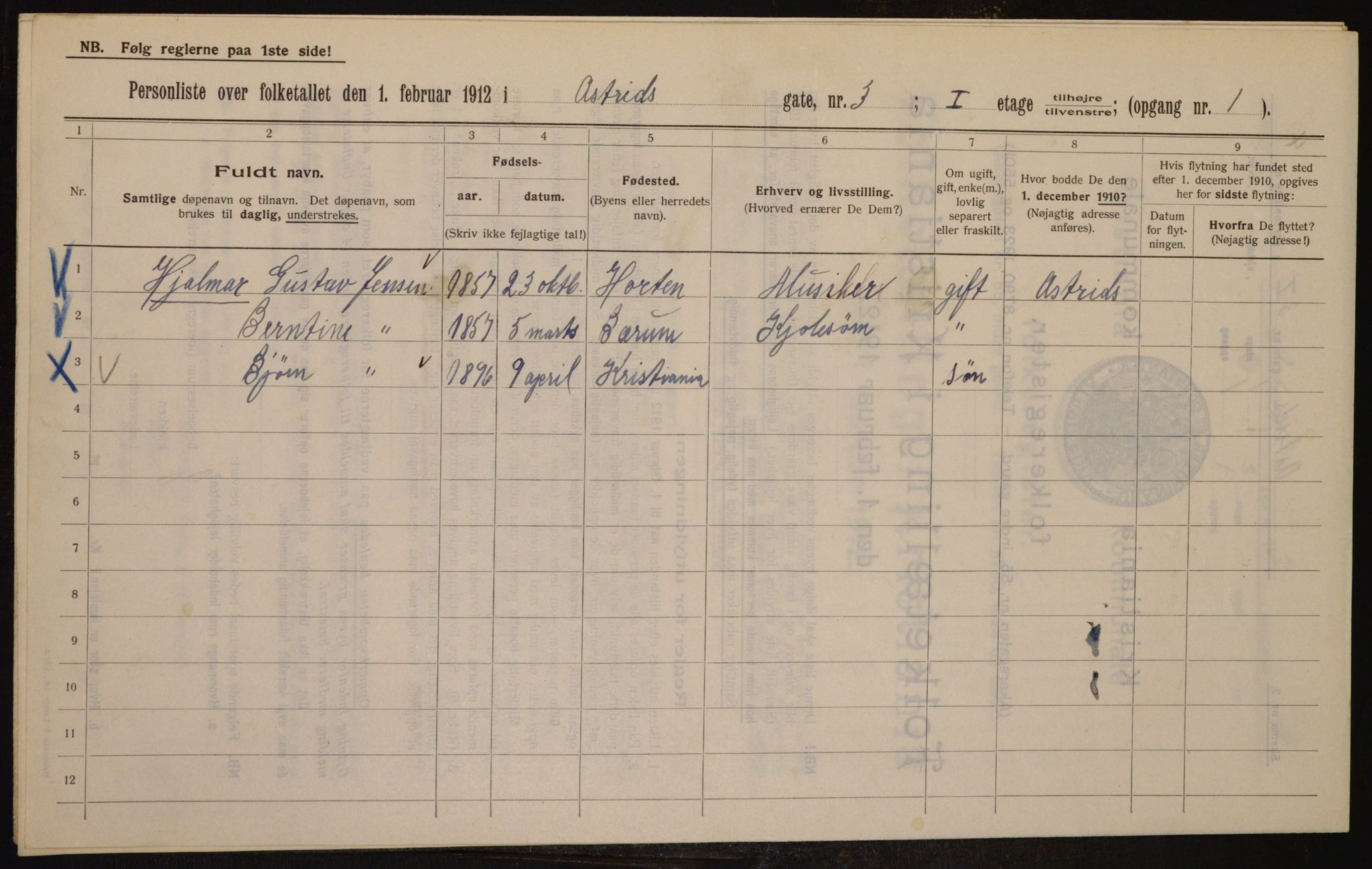 OBA, Municipal Census 1912 for Kristiania, 1912, p. 17012