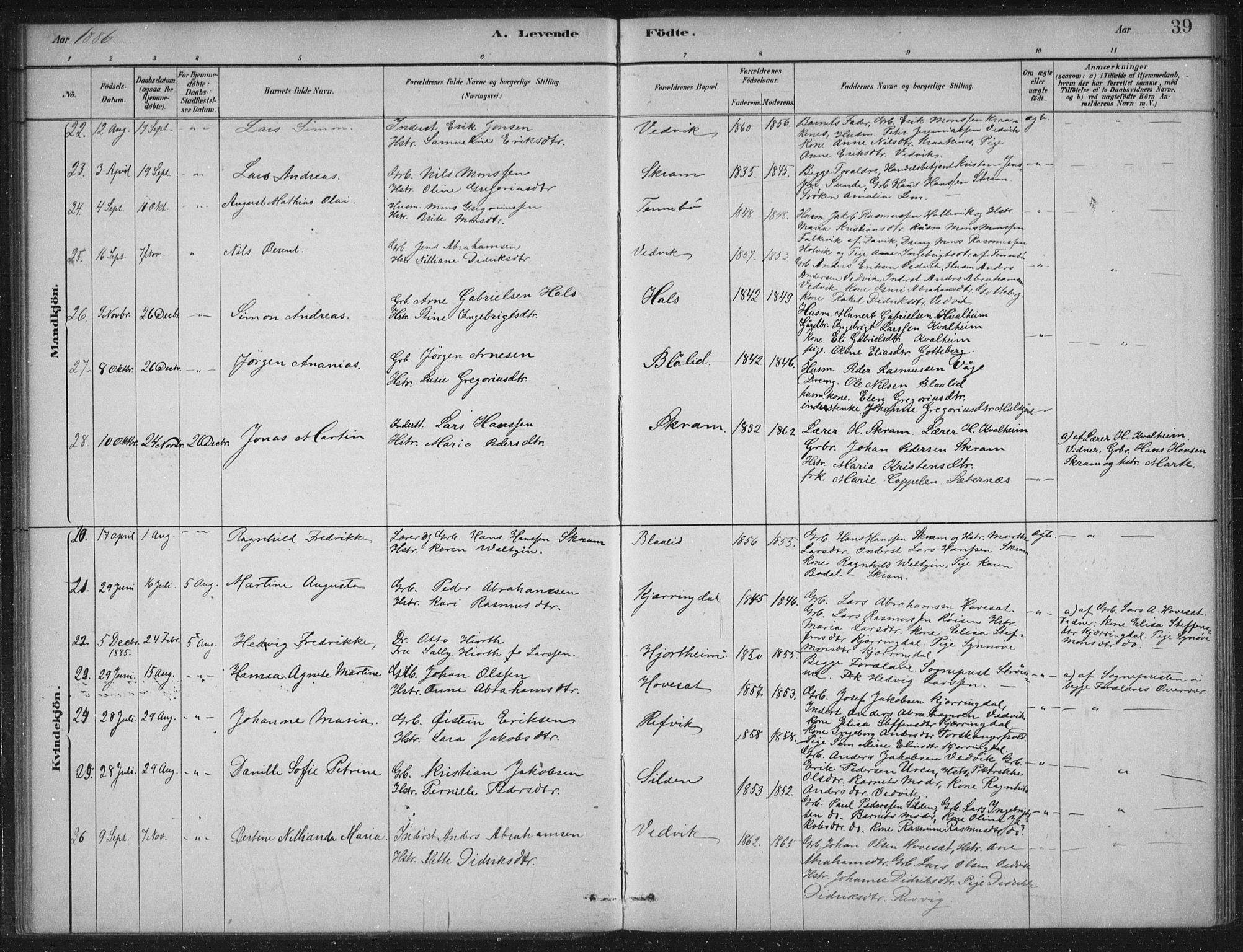 Selje sokneprestembete, AV/SAB-A-99938/H/Ha/Haa/Haac/L0001: Parish register (official) no. C  1, 1881-1888, p. 39