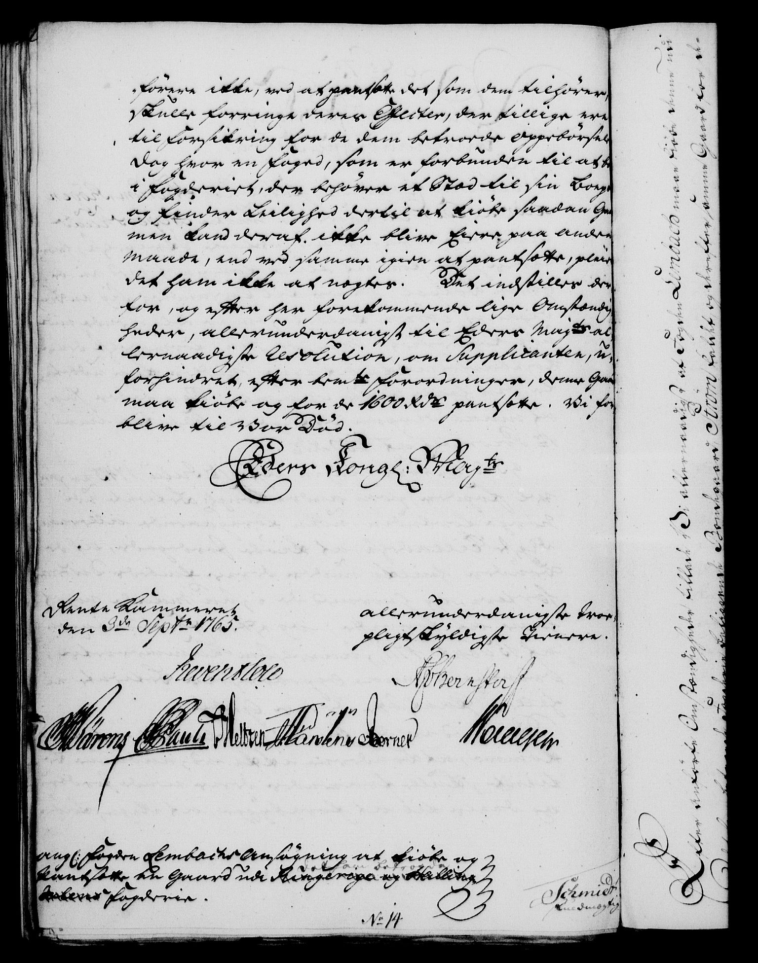 Rentekammeret, Kammerkanselliet, AV/RA-EA-3111/G/Gf/Gfa/L0047: Norsk relasjons- og resolusjonsprotokoll (merket RK 52.47), 1765, p. 326