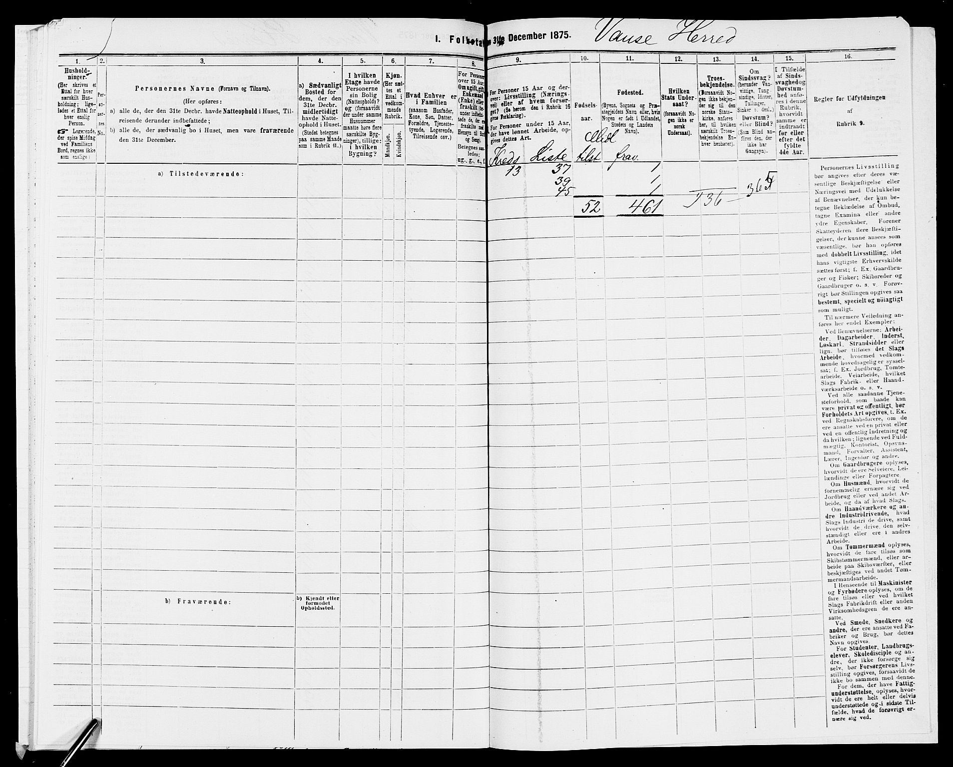 SAK, 1875 census for 1041L Vanse/Vanse og Farsund, 1875, p. 99