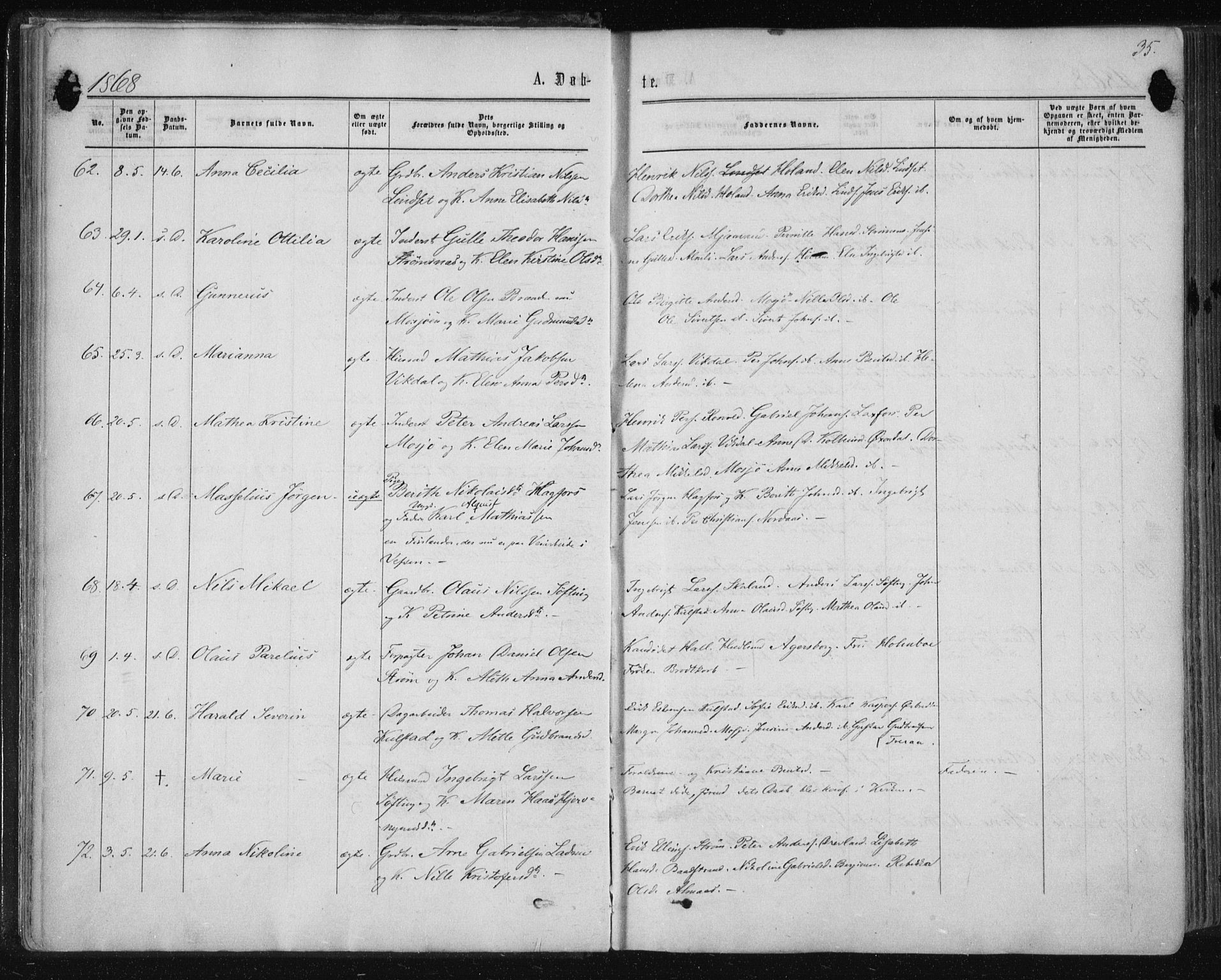 Ministerialprotokoller, klokkerbøker og fødselsregistre - Nordland, AV/SAT-A-1459/820/L0294: Parish register (official) no. 820A15, 1866-1879, p. 35