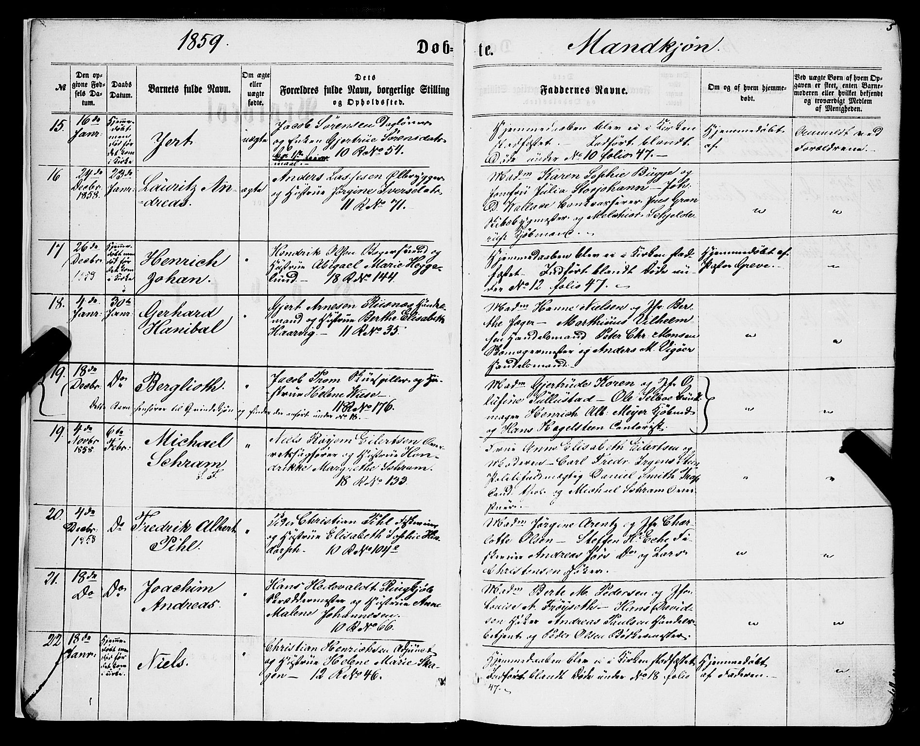 Domkirken sokneprestembete, SAB/A-74801/H/Haa/L0021: Parish register (official) no. B 4, 1859-1871, p. 5