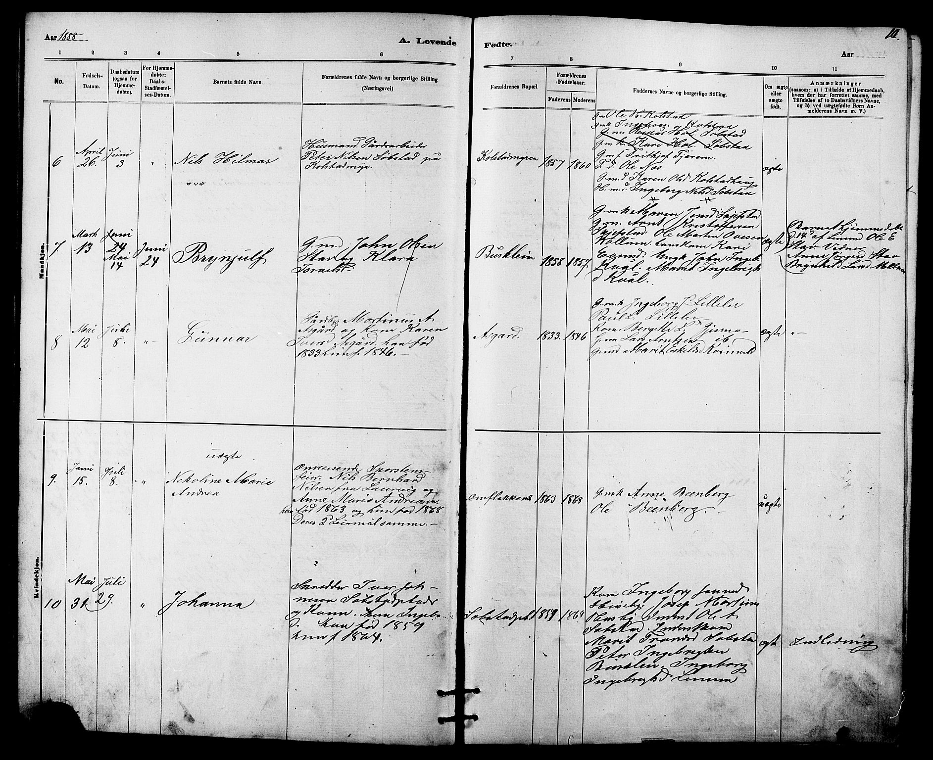 Ministerialprotokoller, klokkerbøker og fødselsregistre - Sør-Trøndelag, SAT/A-1456/613/L0395: Parish register (copy) no. 613C03, 1887-1909, p. 10