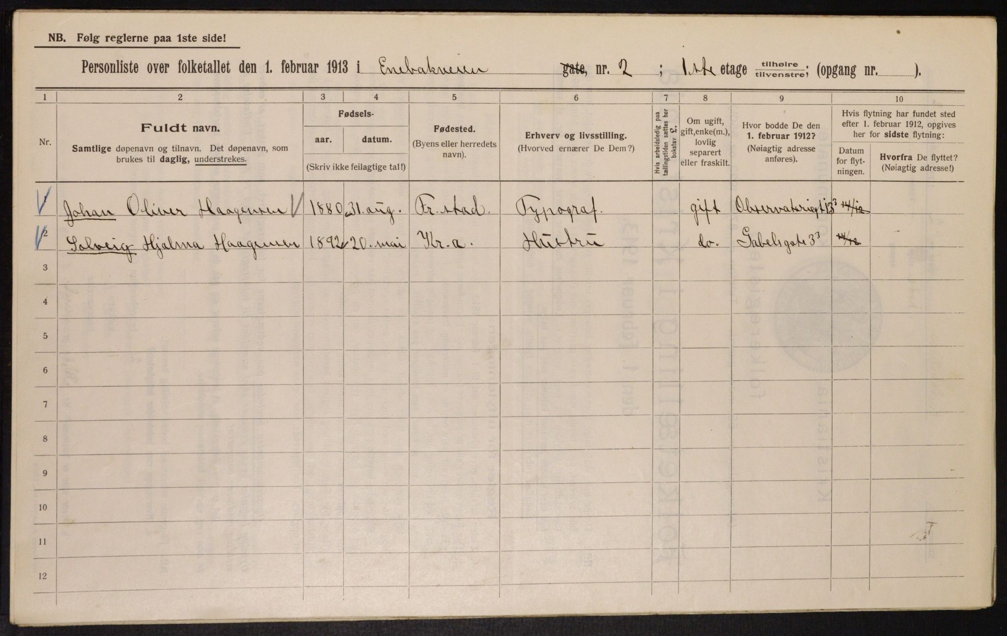 OBA, Municipal Census 1913 for Kristiania, 1913, p. 21108