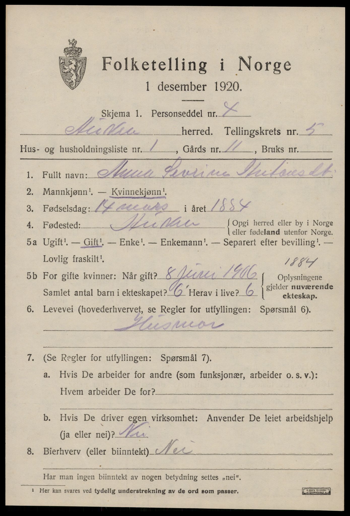 SAT, 1920 census for Aukra, 1920, p. 3283