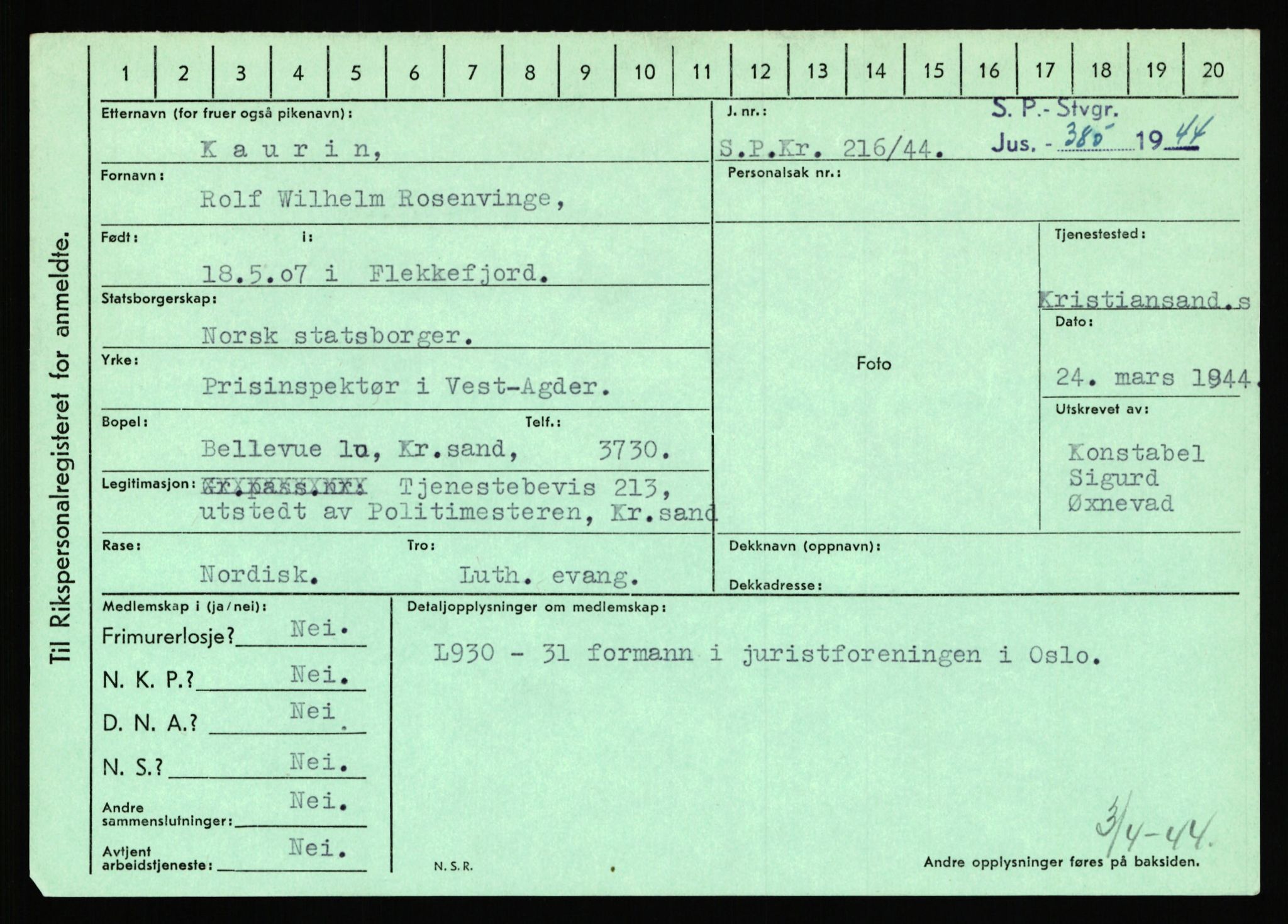 Statspolitiet - Hovedkontoret / Osloavdelingen, AV/RA-S-1329/C/Ca/L0008: Johan(nes)sen - Knoph, 1943-1945, p. 3922