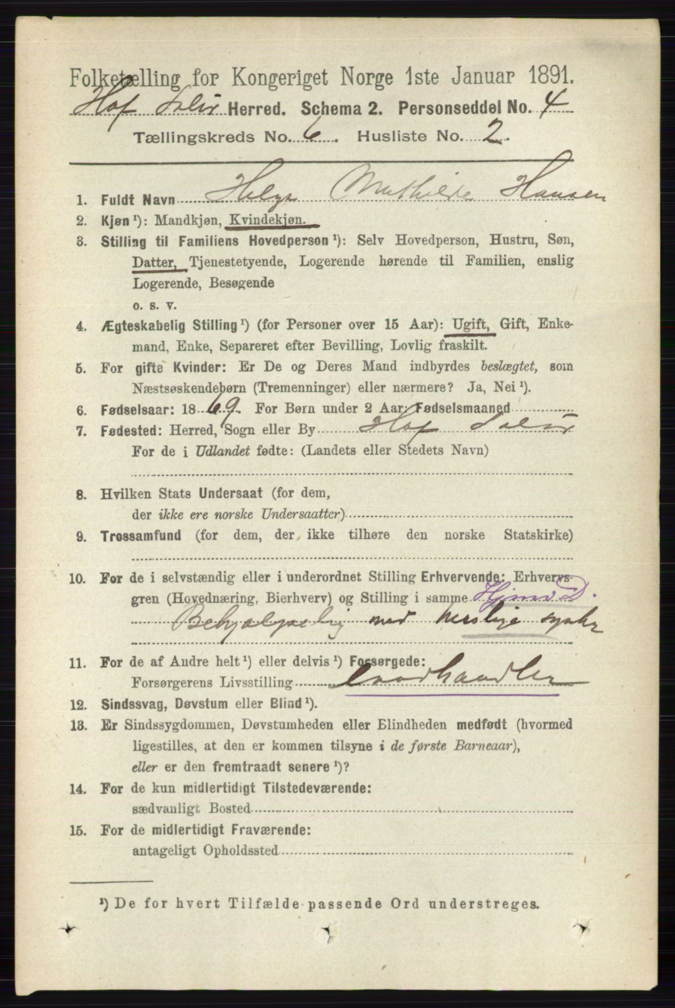 RA, 1891 census for 0424 Hof, 1891, p. 2259