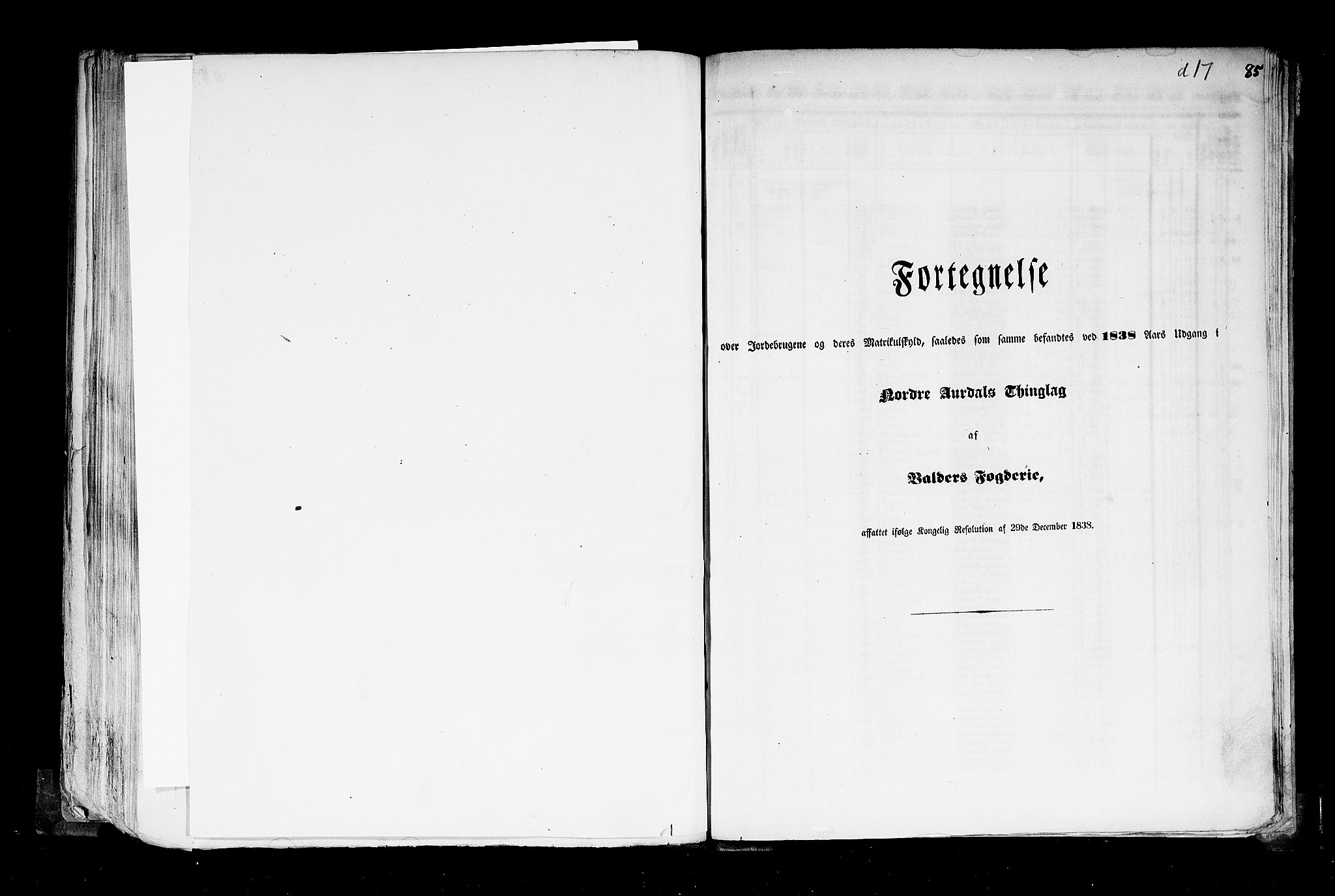 Rygh, AV/RA-PA-0034/F/Fb/L0004: Matrikkelen for 1838 - Christians amt (Oppland fylke), 1838, p. 85a