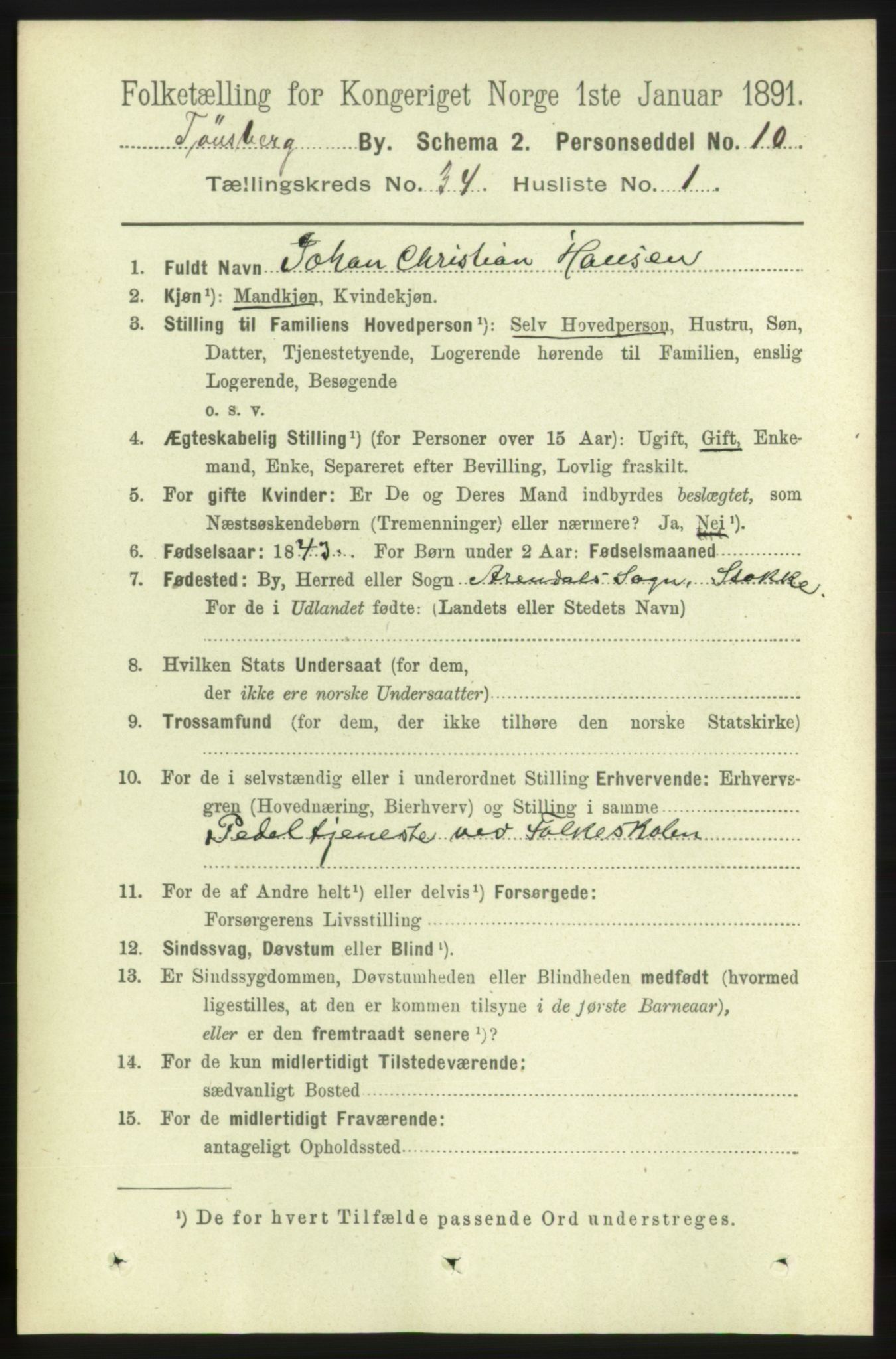 RA, 1891 census for 0705 Tønsberg, 1891, p. 7670