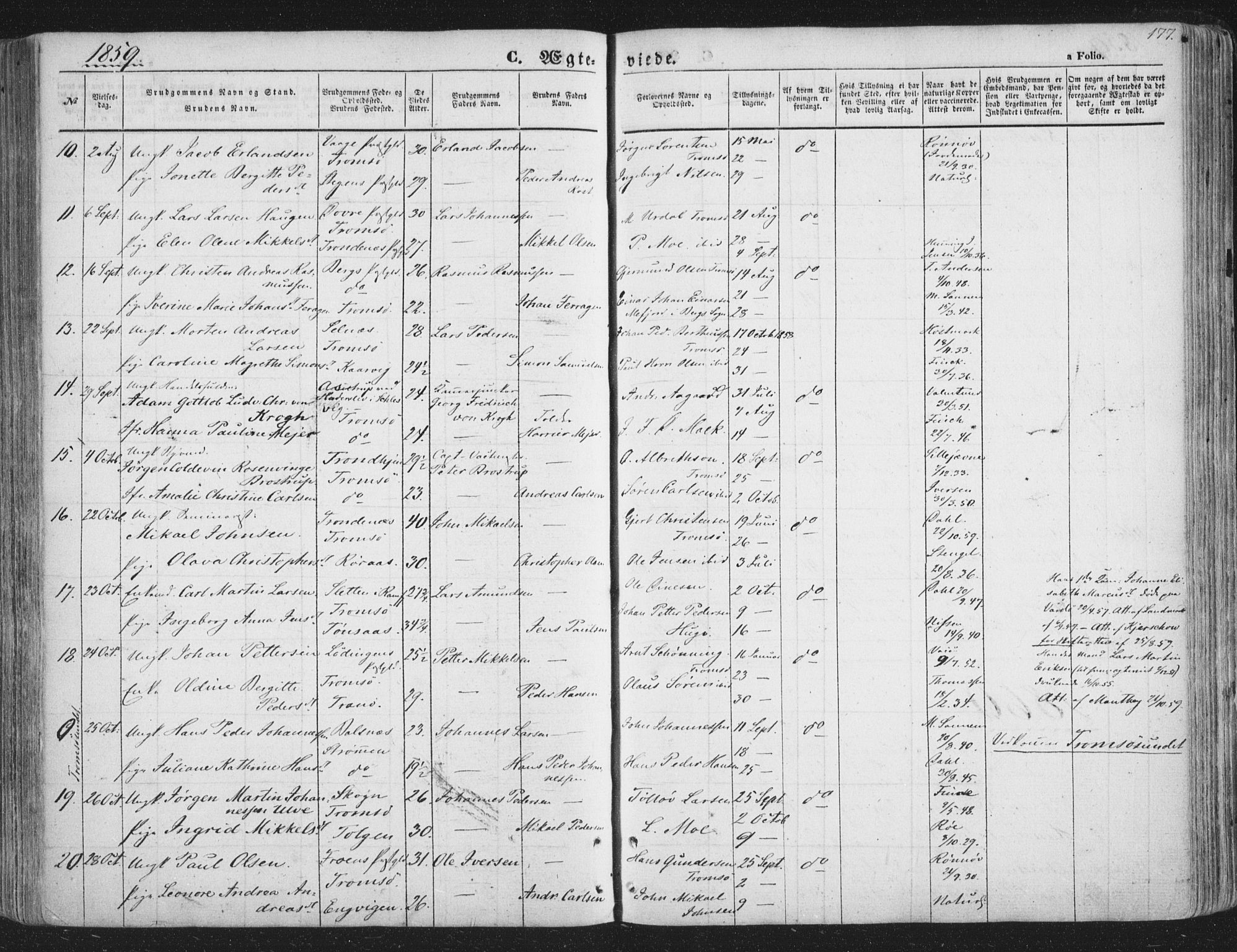 Tromsø sokneprestkontor/stiftsprosti/domprosti, AV/SATØ-S-1343/G/Ga/L0011kirke: Parish register (official) no. 11, 1856-1865, p. 177