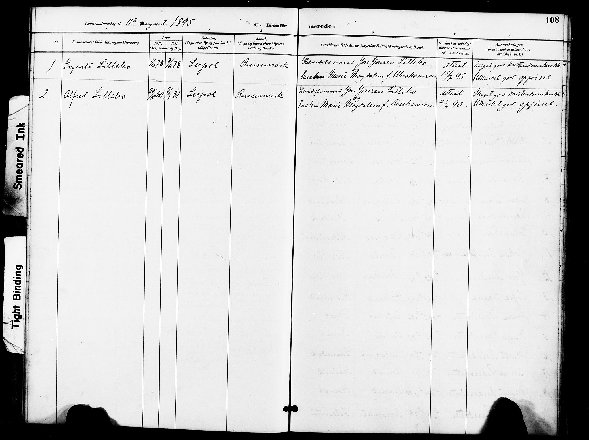 Kistrand/Porsanger sokneprestembete, SATØ/S-1351/H/Ha/L0008.kirke: Parish register (official) no. 8, 1890-1898, p. 108
