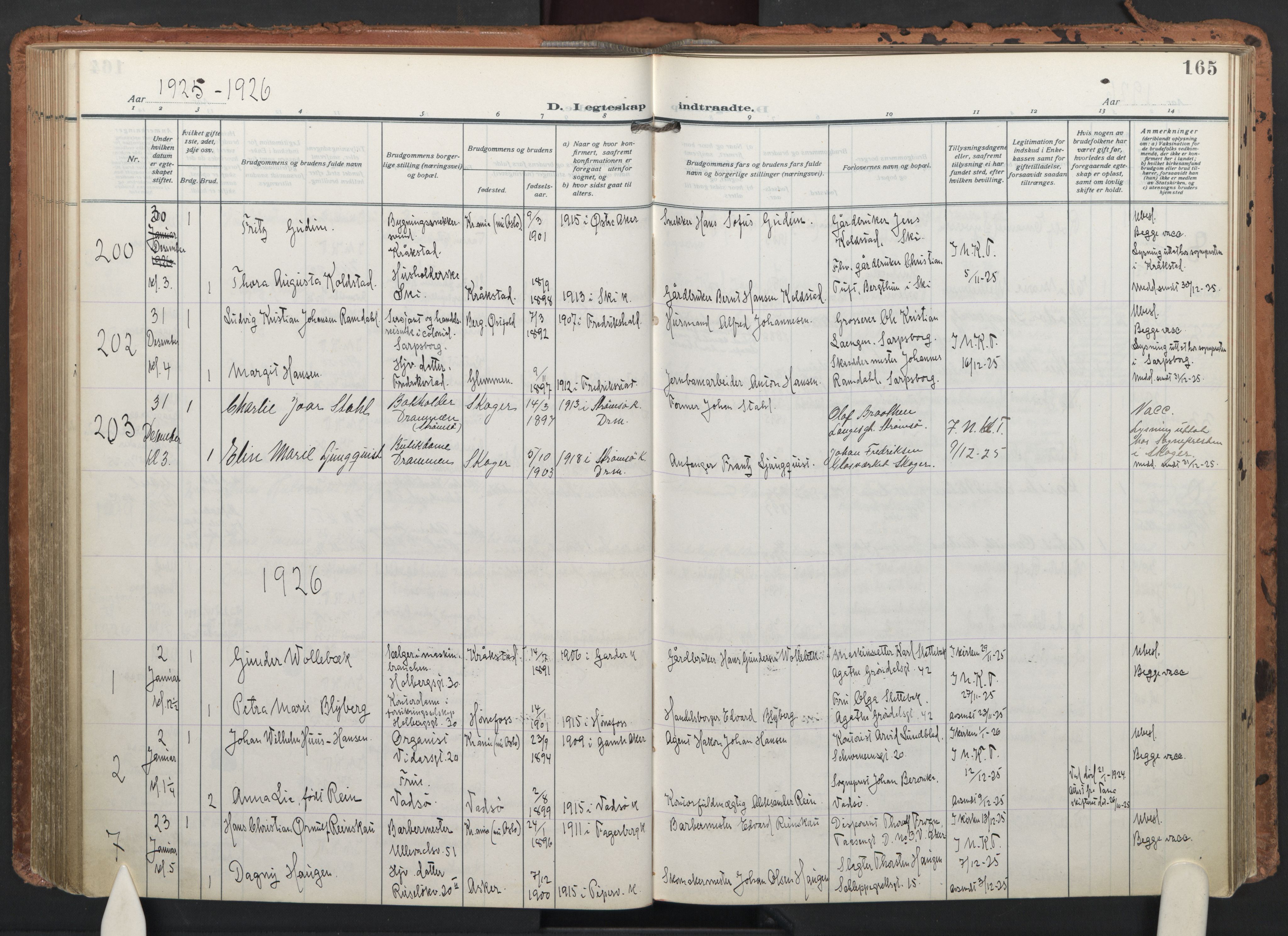 Trefoldighet prestekontor Kirkebøker, AV/SAO-A-10882/F/Fc/L0008: Parish register (official) no. III 8, 1920-1932, p. 165