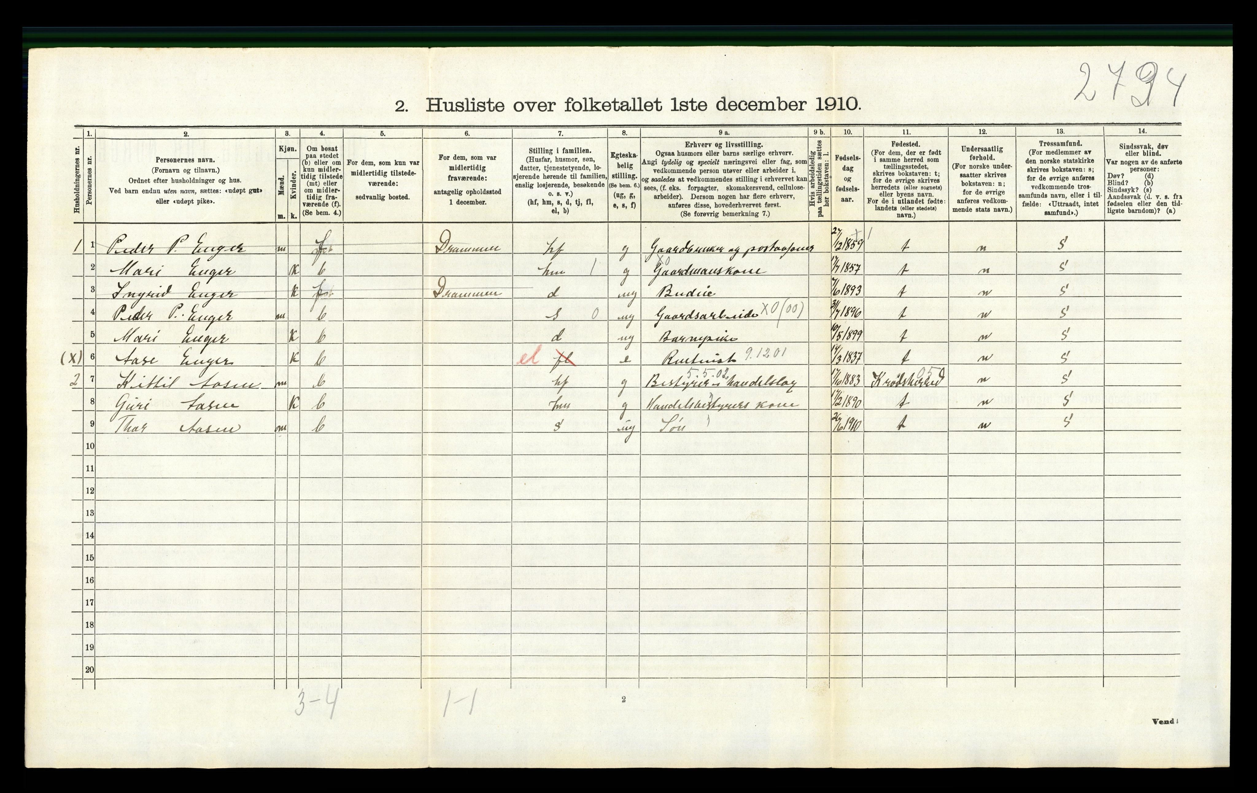 RA, 1910 census for Sigdal, 1910, p. 1079