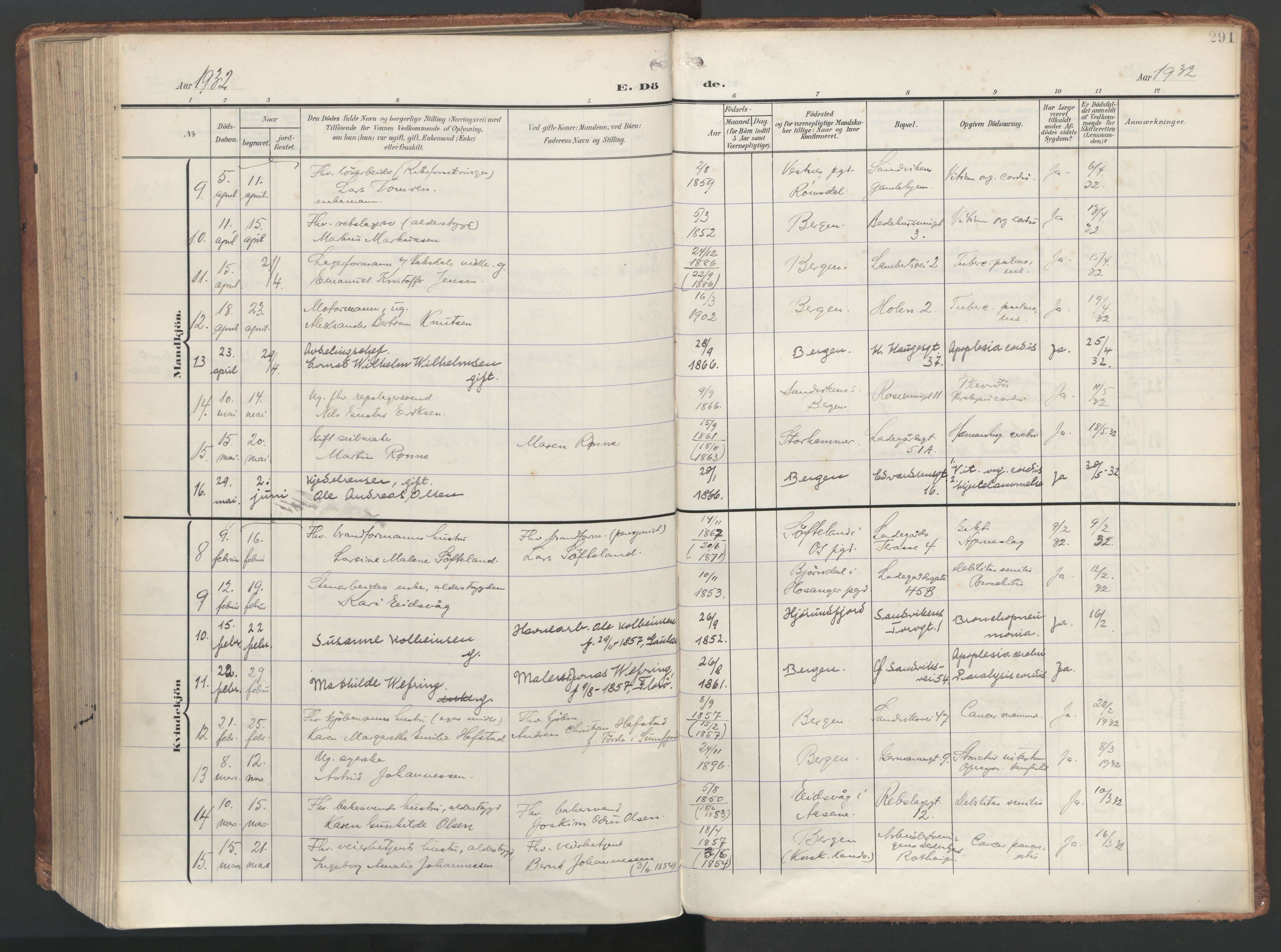 Sandviken Sokneprestembete, SAB/A-77601/H/Ha/L0019: Parish register (official) no. E 2, 1905-1933, p. 291