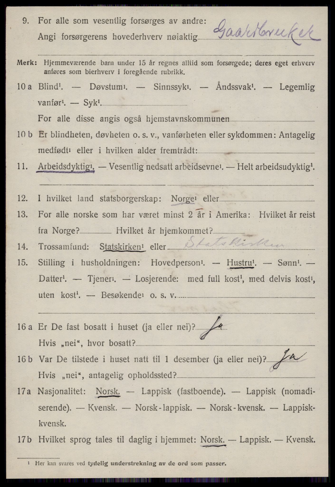 SAT, 1920 census for Flå, 1920, p. 279