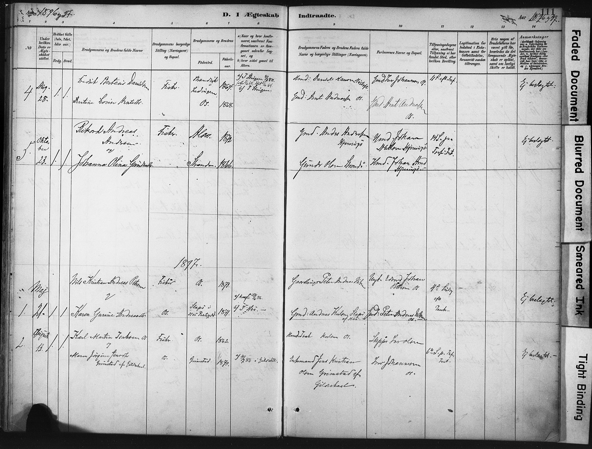 Ministerialprotokoller, klokkerbøker og fødselsregistre - Nordland, AV/SAT-A-1459/803/L0071: Parish register (official) no. 803A01, 1881-1897, p. 111