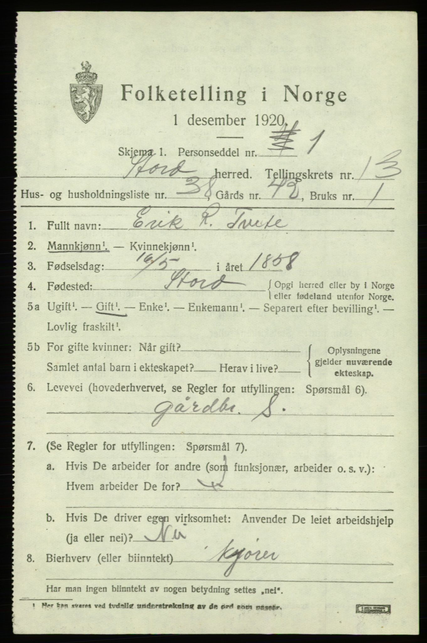 SAB, 1920 census for Stord, 1920, p. 7981