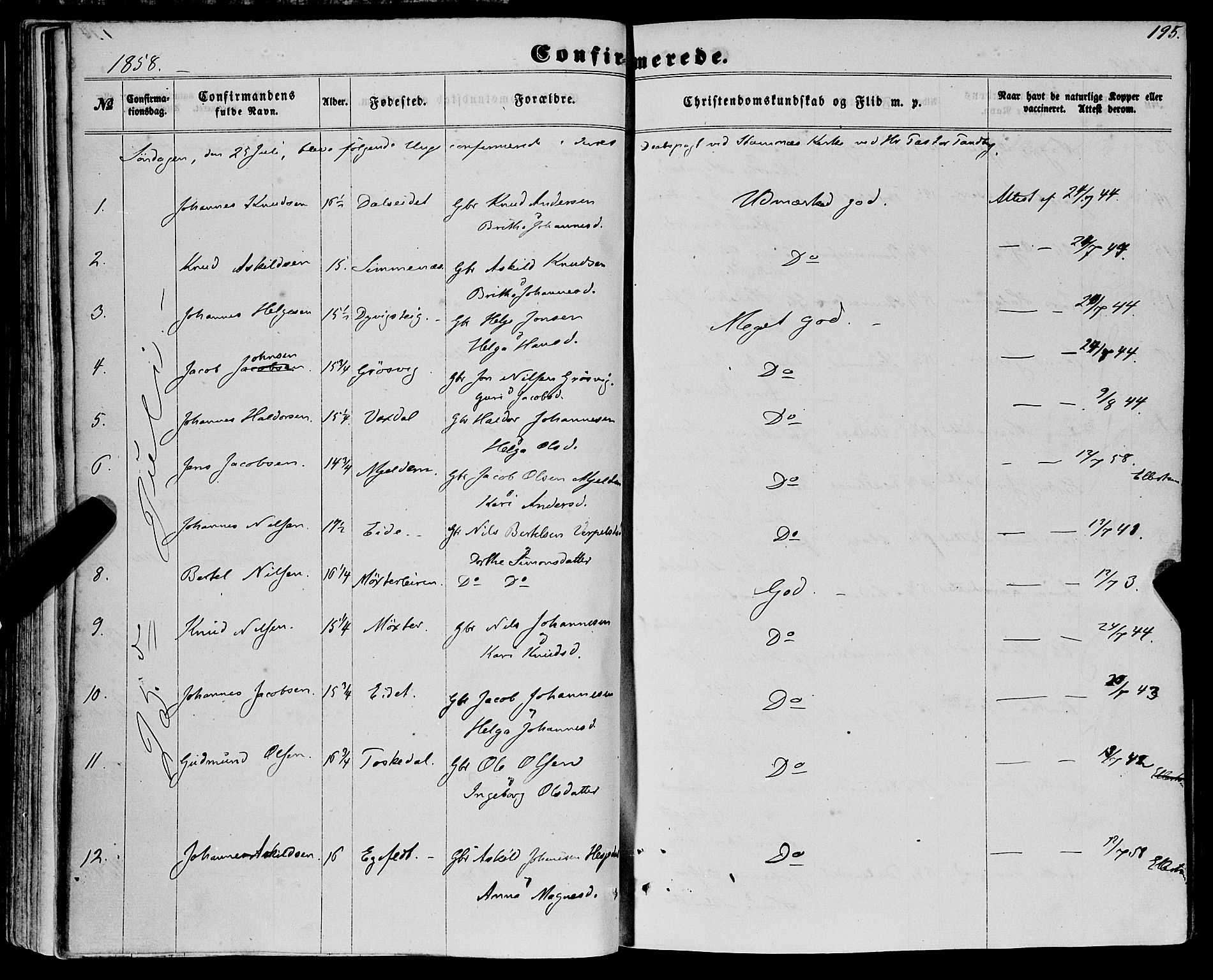 Haus sokneprestembete, AV/SAB-A-75601/H/Haa: Parish register (official) no. A 17, 1858-1870, p. 195