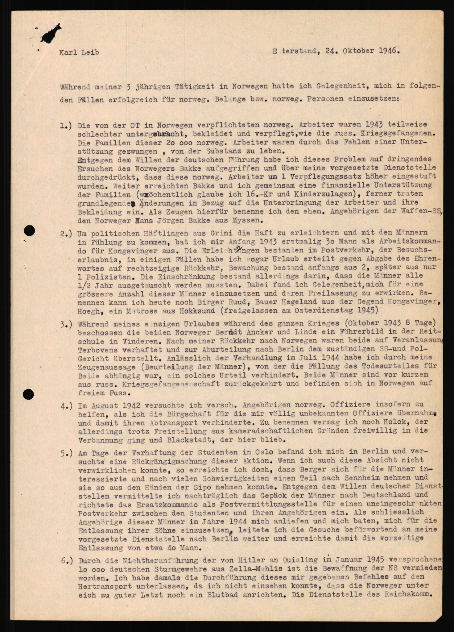 Forsvaret, Forsvarets overkommando II, RA/RAFA-3915/D/Db/L0020: CI Questionaires. Tyske okkupasjonsstyrker i Norge. Tyskere., 1945-1946, p. 44