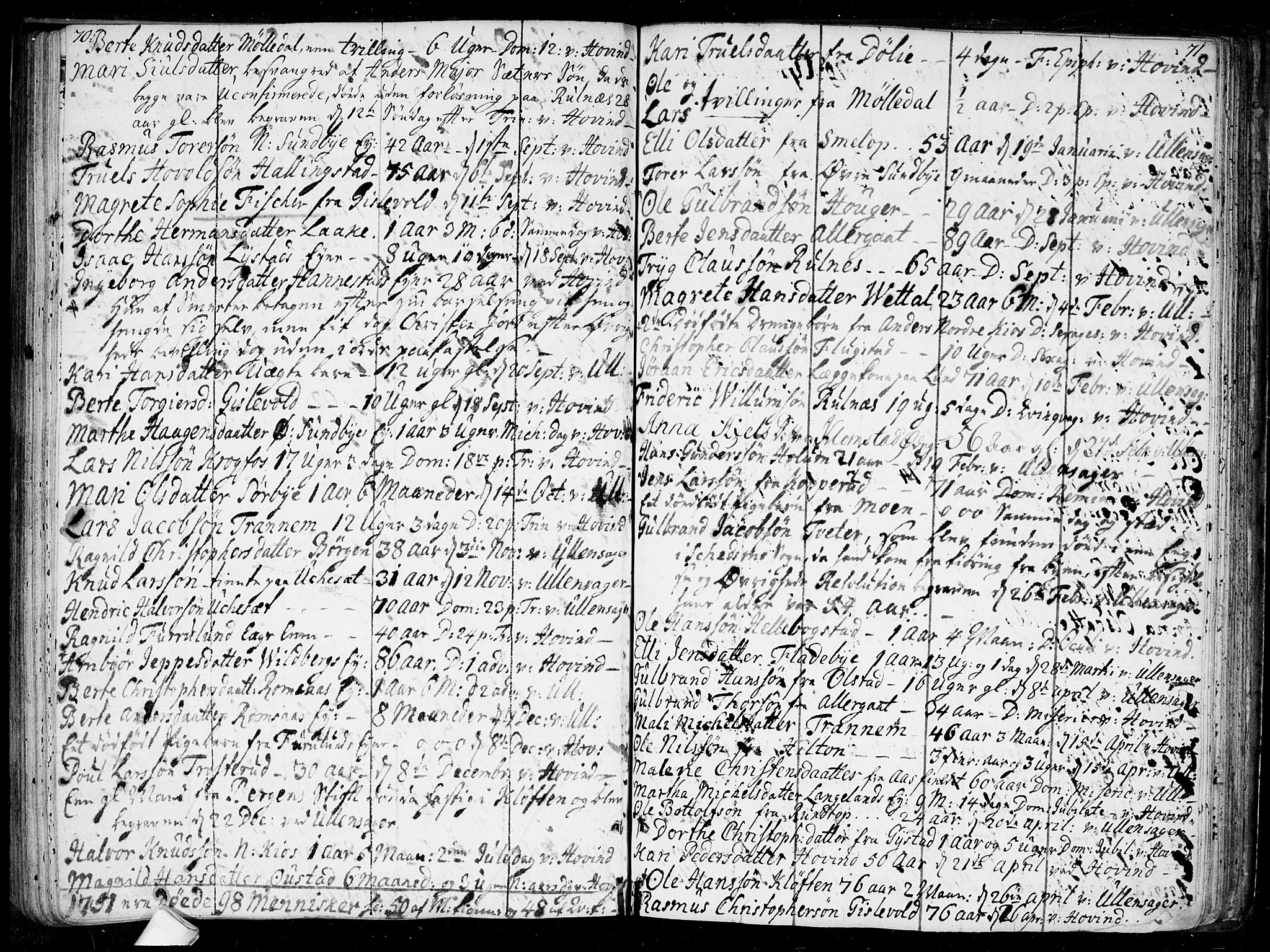 Ullensaker prestekontor Kirkebøker, AV/SAO-A-10236a/F/Fa/L0010: Parish register (official) no. I 10, 1733-1776, p. 70-71