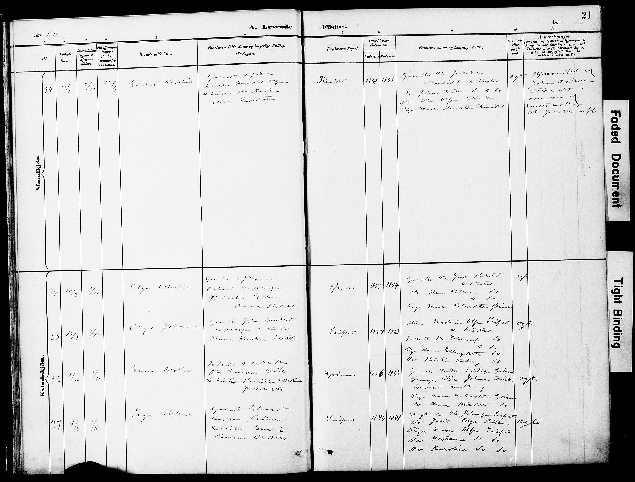 Ministerialprotokoller, klokkerbøker og fødselsregistre - Nordland, SAT/A-1459/849/L0690: Parish register (official) no. 849A02, 1890-1897, p. 21