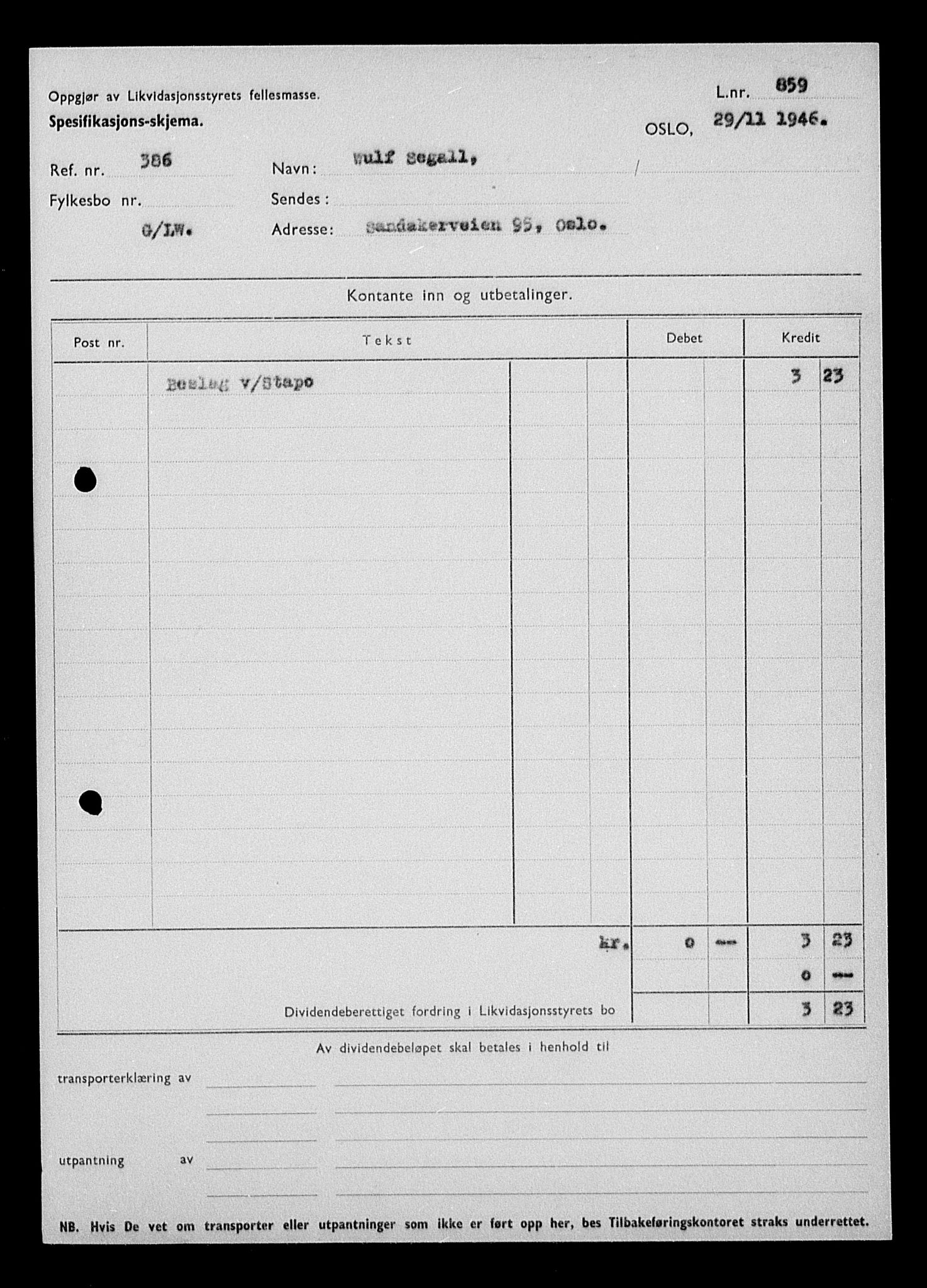 Justisdepartementet, Tilbakeføringskontoret for inndratte formuer, AV/RA-S-1564/H/Hc/Hcc/L0979: --, 1945-1947, p. 666