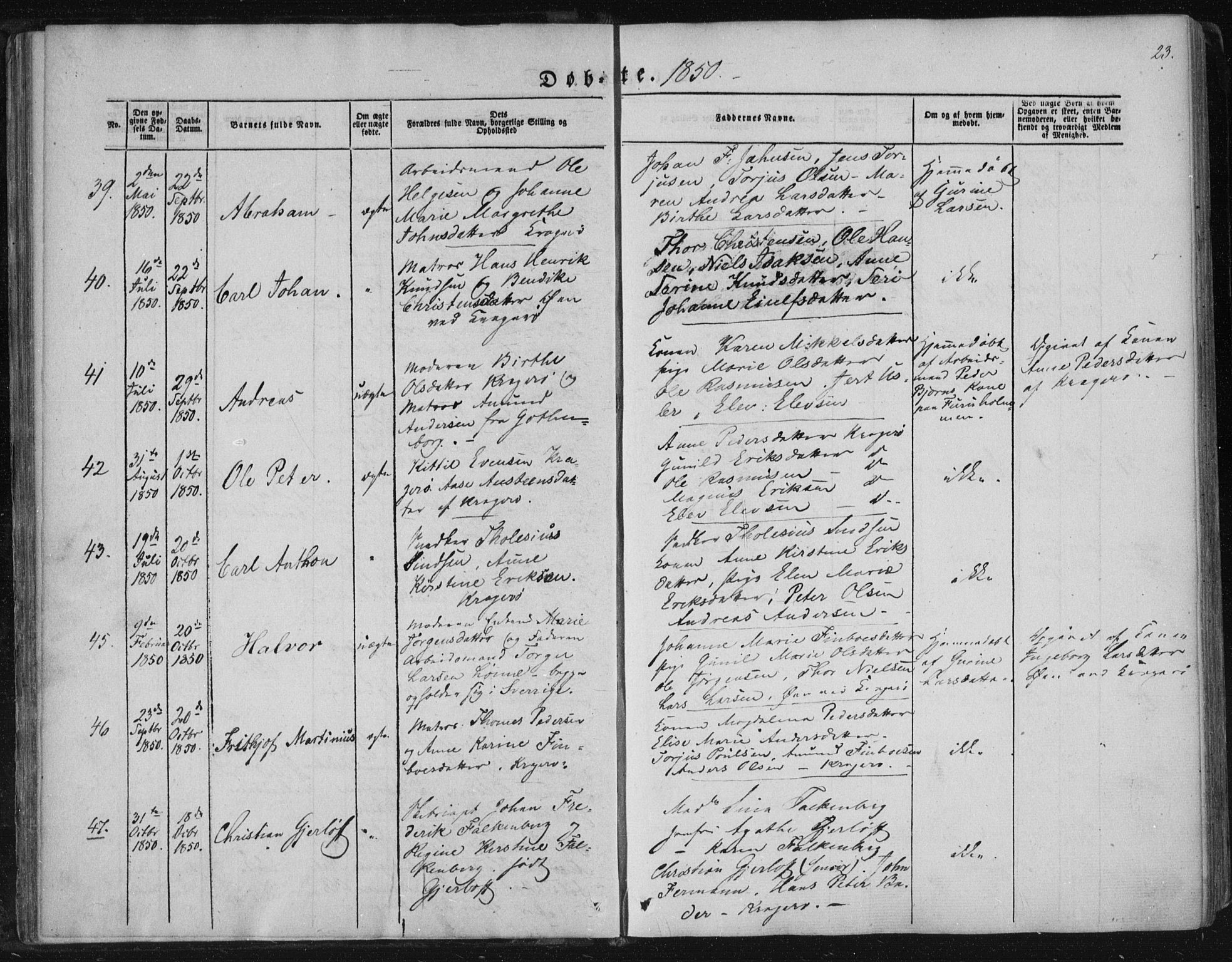 Kragerø kirkebøker, AV/SAKO-A-278/F/Fa/L0006: Parish register (official) no. 6, 1847-1861, p. 23