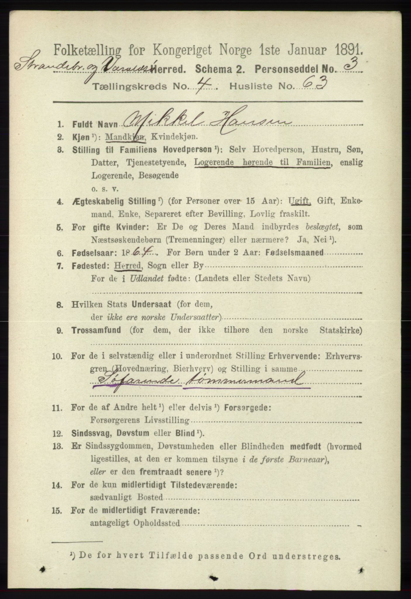 RA, 1891 census for 1226 Strandebarm og Varaldsøy, 1891, p. 1784