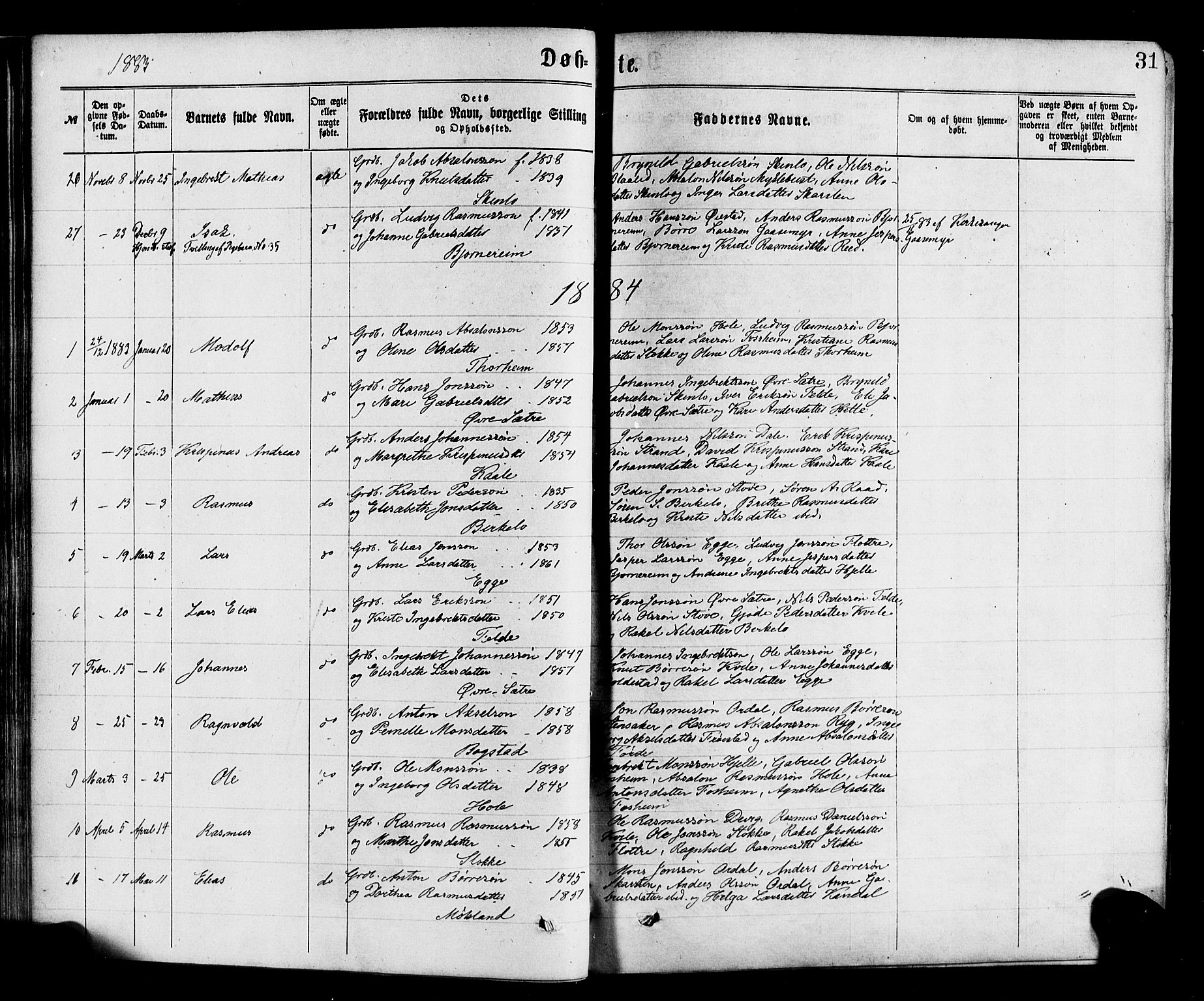Gloppen sokneprestembete, SAB/A-80101/H/Haa/Haac/L0001: Parish register (official) no. C 1, 1871-1886, p. 31