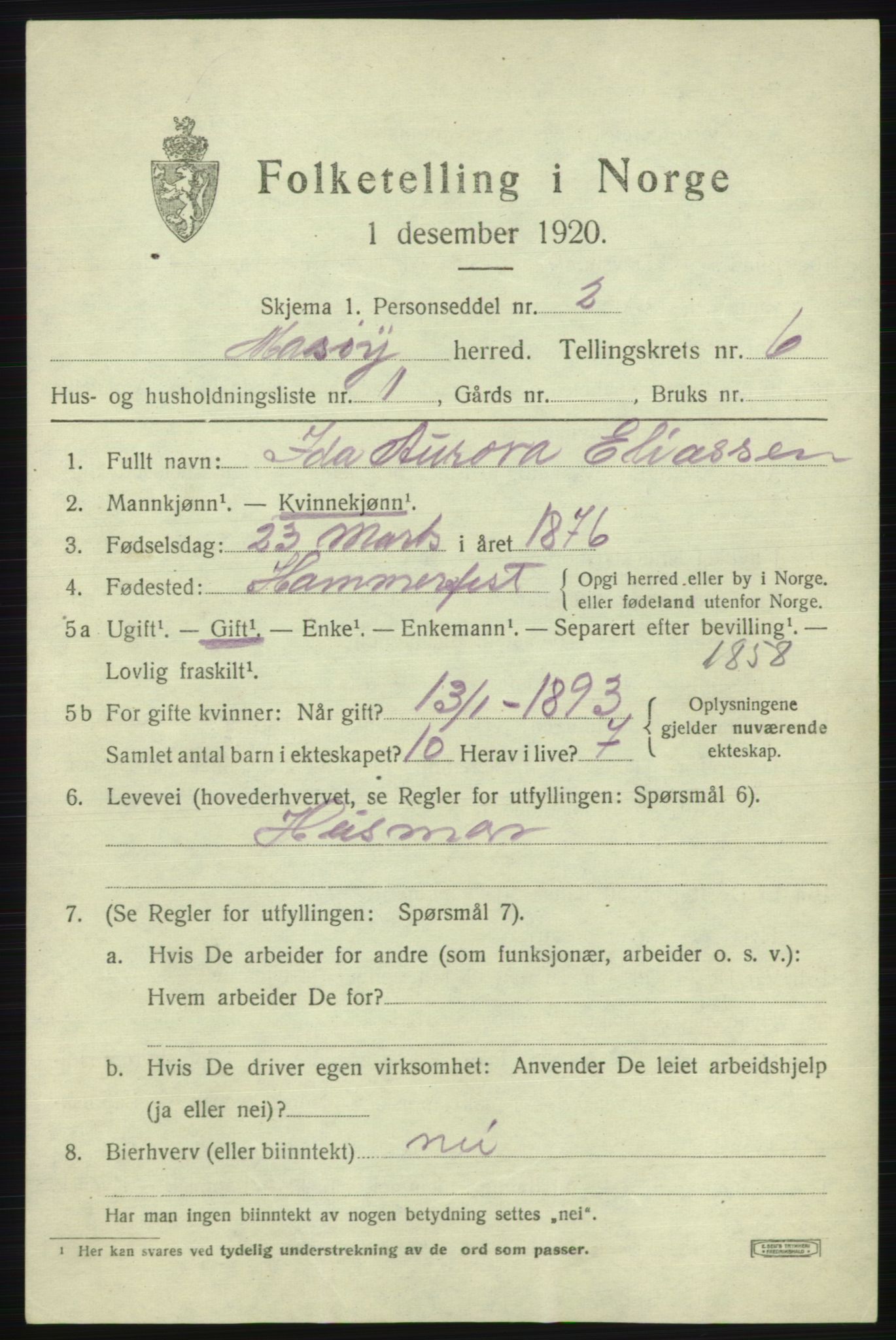 SATØ, 1920 census for Måsøy, 1920, p. 2916