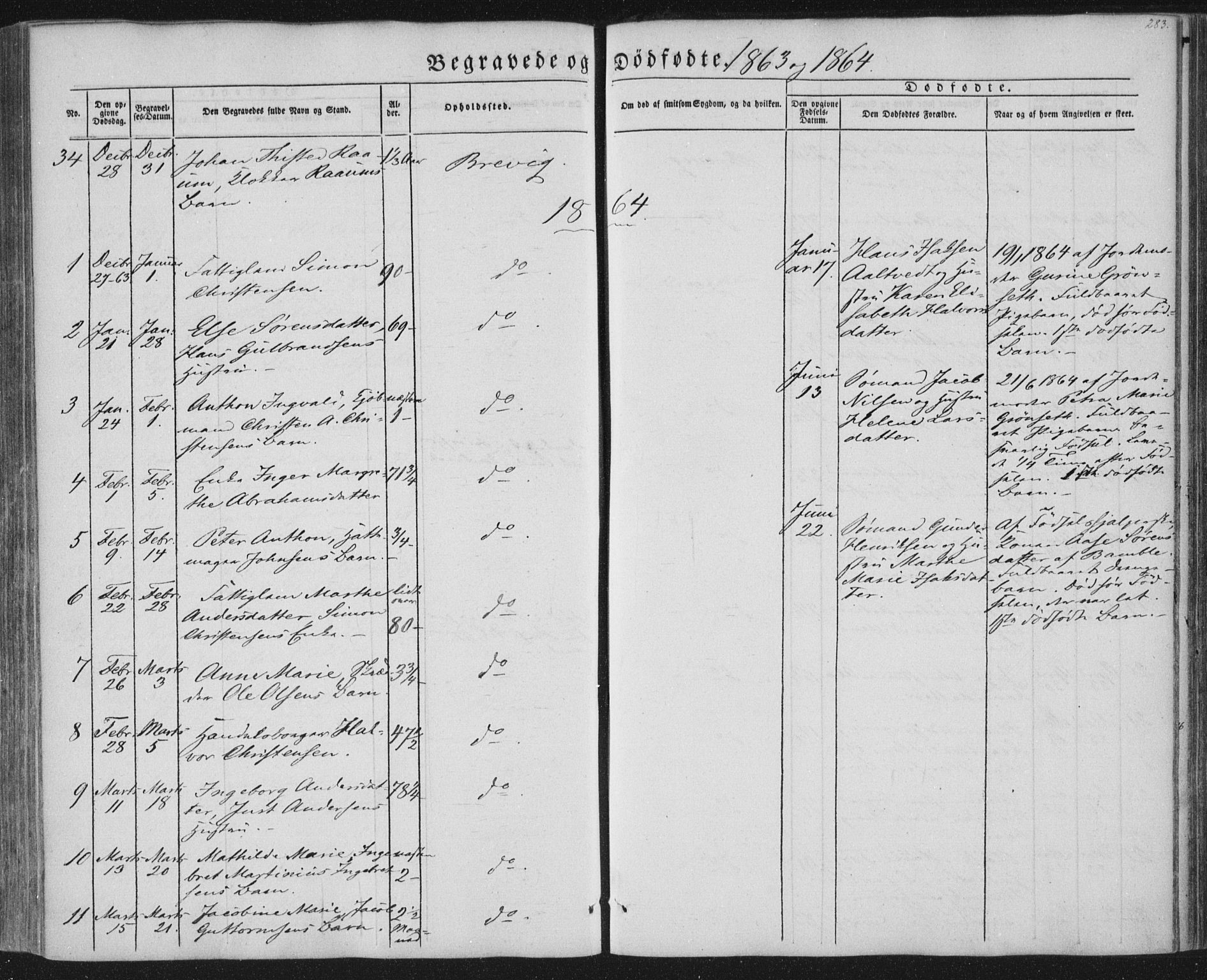 Brevik kirkebøker, AV/SAKO-A-255/F/Fa/L0005: Parish register (official) no. 5, 1847-1865, p. 283