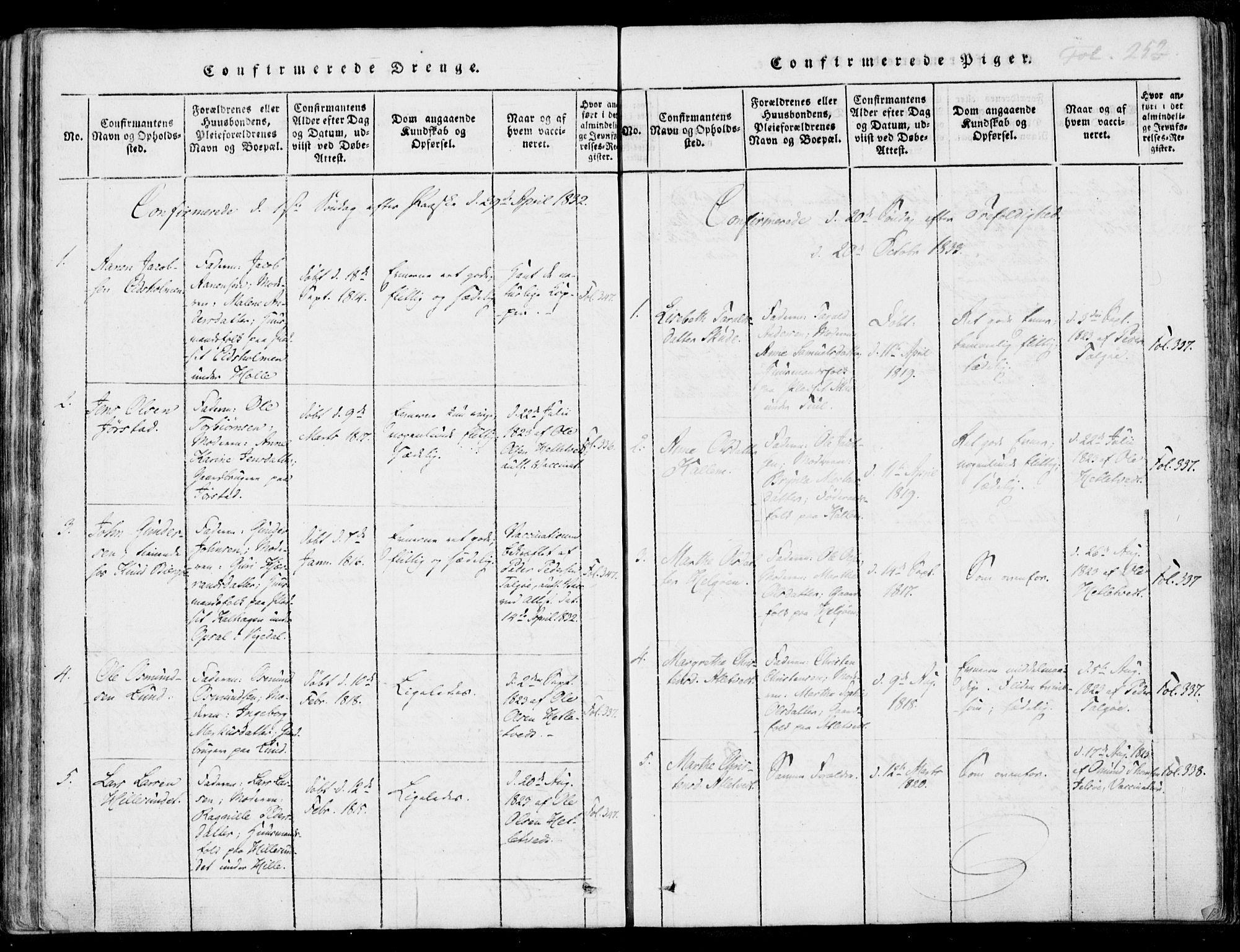 Nedstrand sokneprestkontor, AV/SAST-A-101841/01/IV: Parish register (official) no. A 7, 1816-1870, p. 252