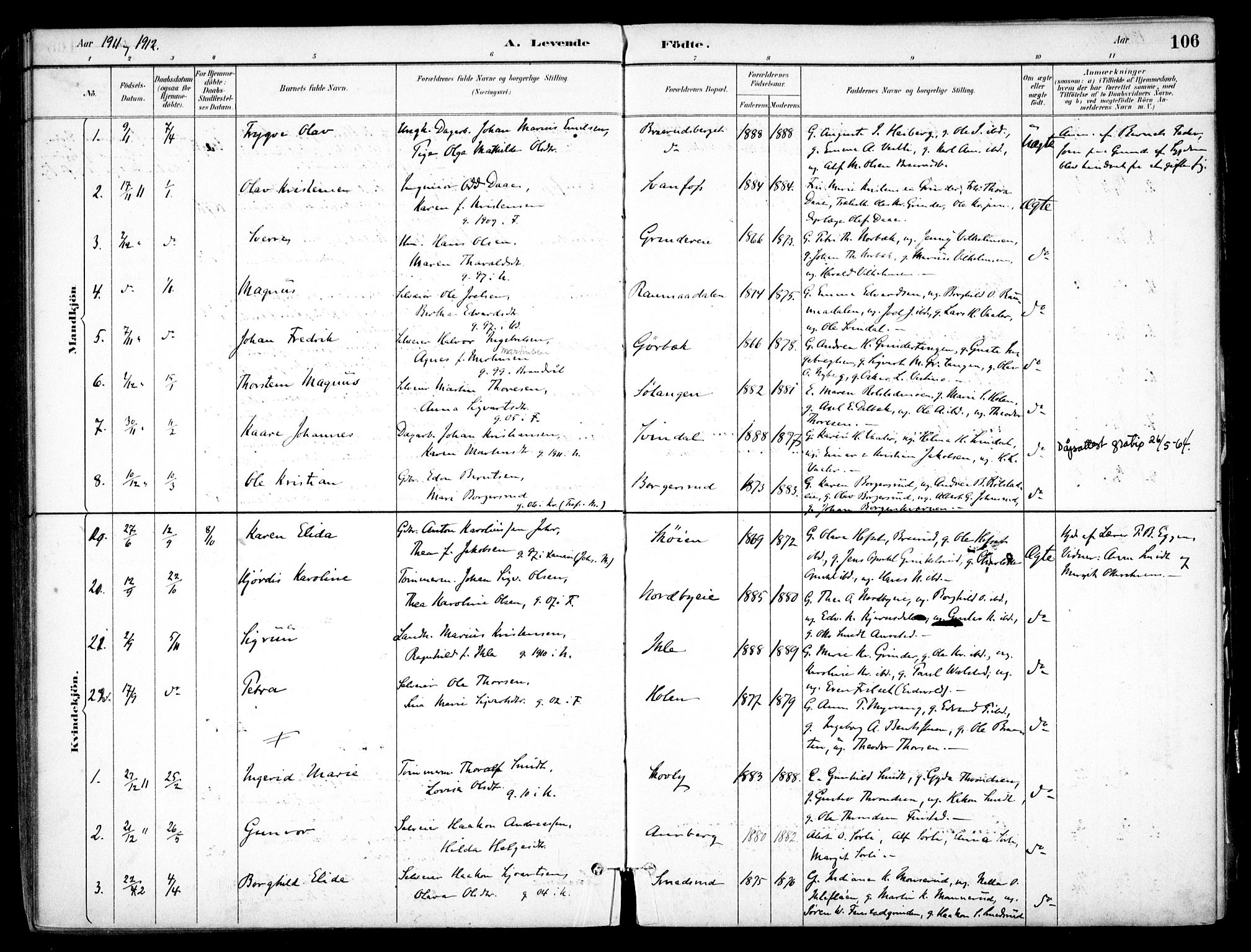 Nes prestekontor Kirkebøker, SAO/A-10410/F/Fb/L0002: Parish register (official) no. II 2, 1883-1918, p. 106