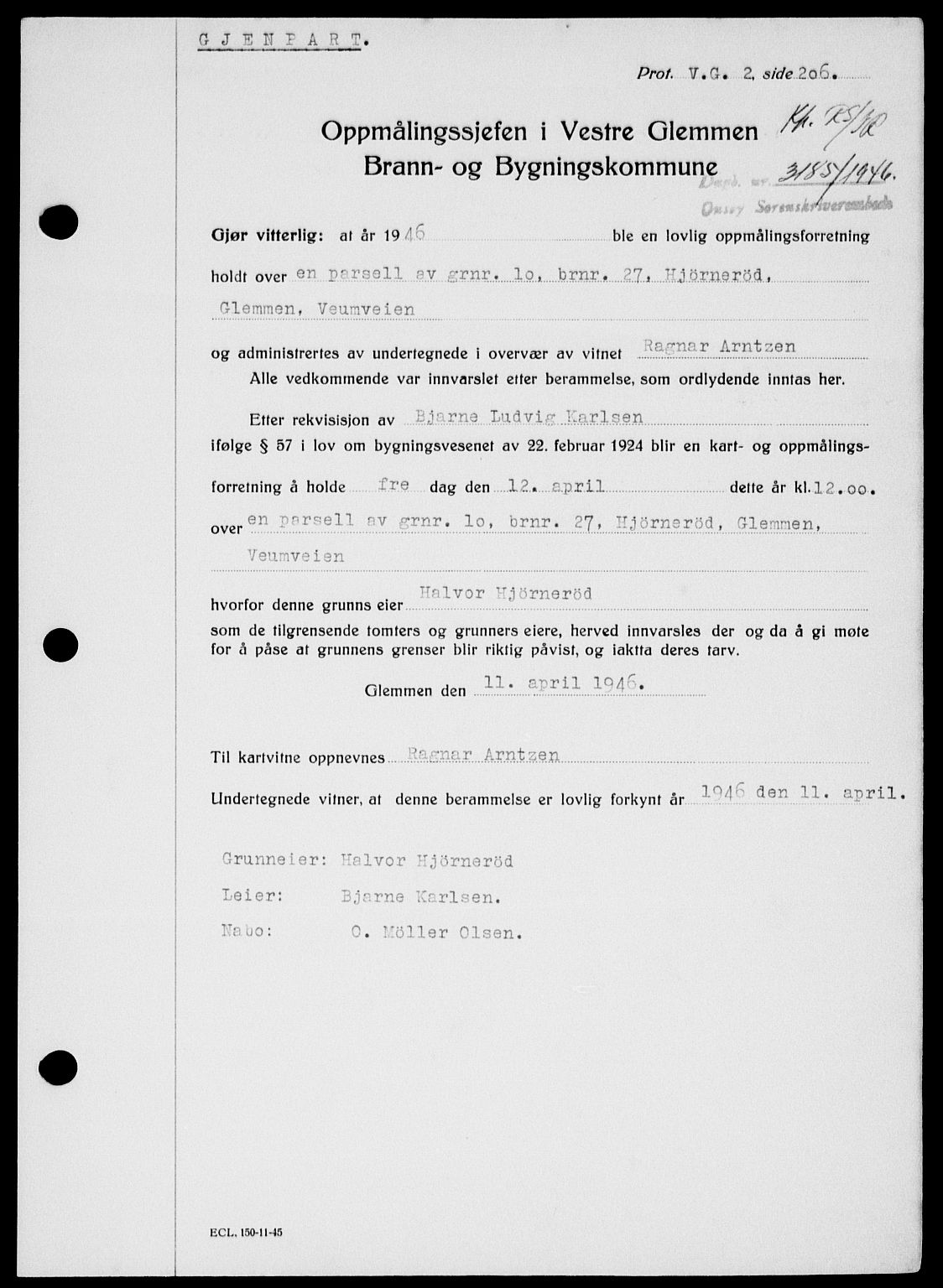 Onsøy sorenskriveri, SAO/A-10474/G/Ga/Gab/L0018: Mortgage book no. II A-18, 1946-1947, Diary no: : 3185/1946