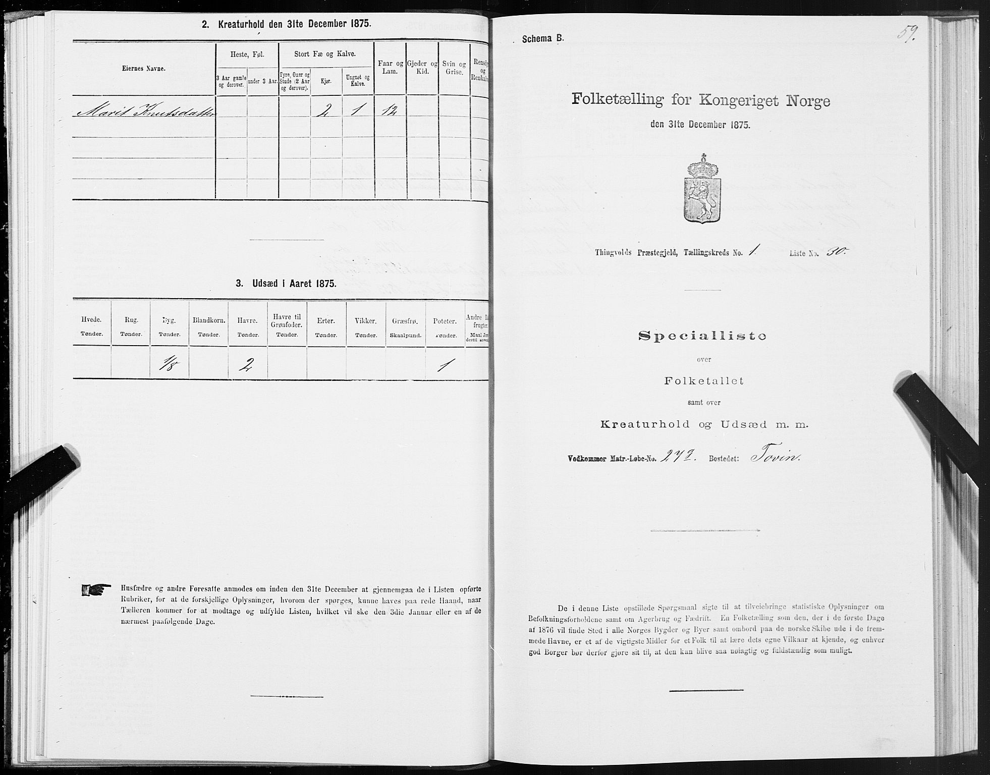 SAT, 1875 census for 1560P Tingvoll, 1875, p. 1059