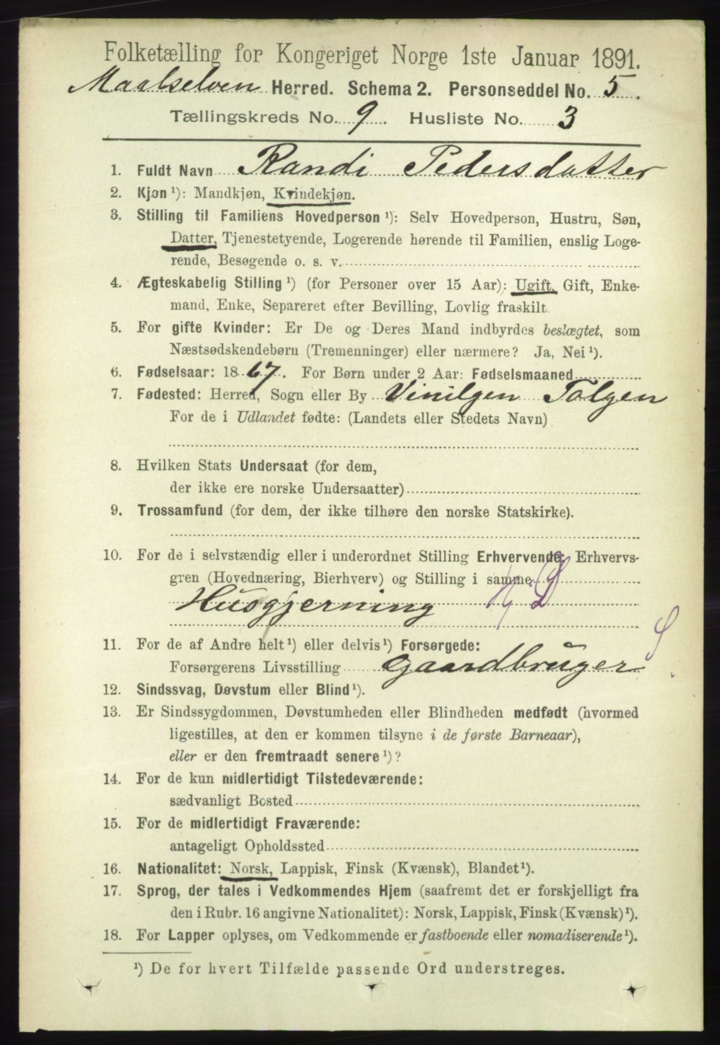 RA, 1891 census for 1924 Målselv, 1891, p. 2763