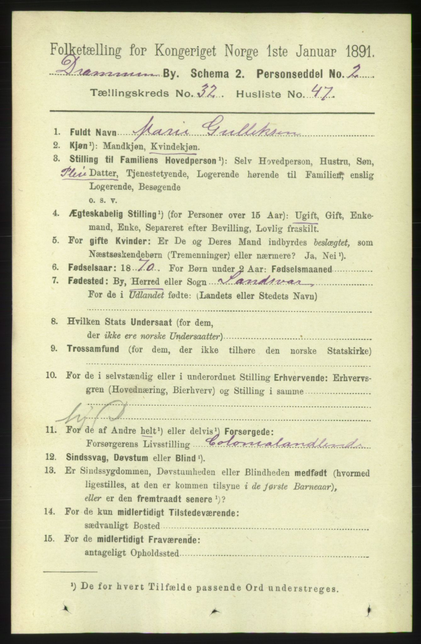 RA, 1891 census for 0602 Drammen, 1891, p. 19950