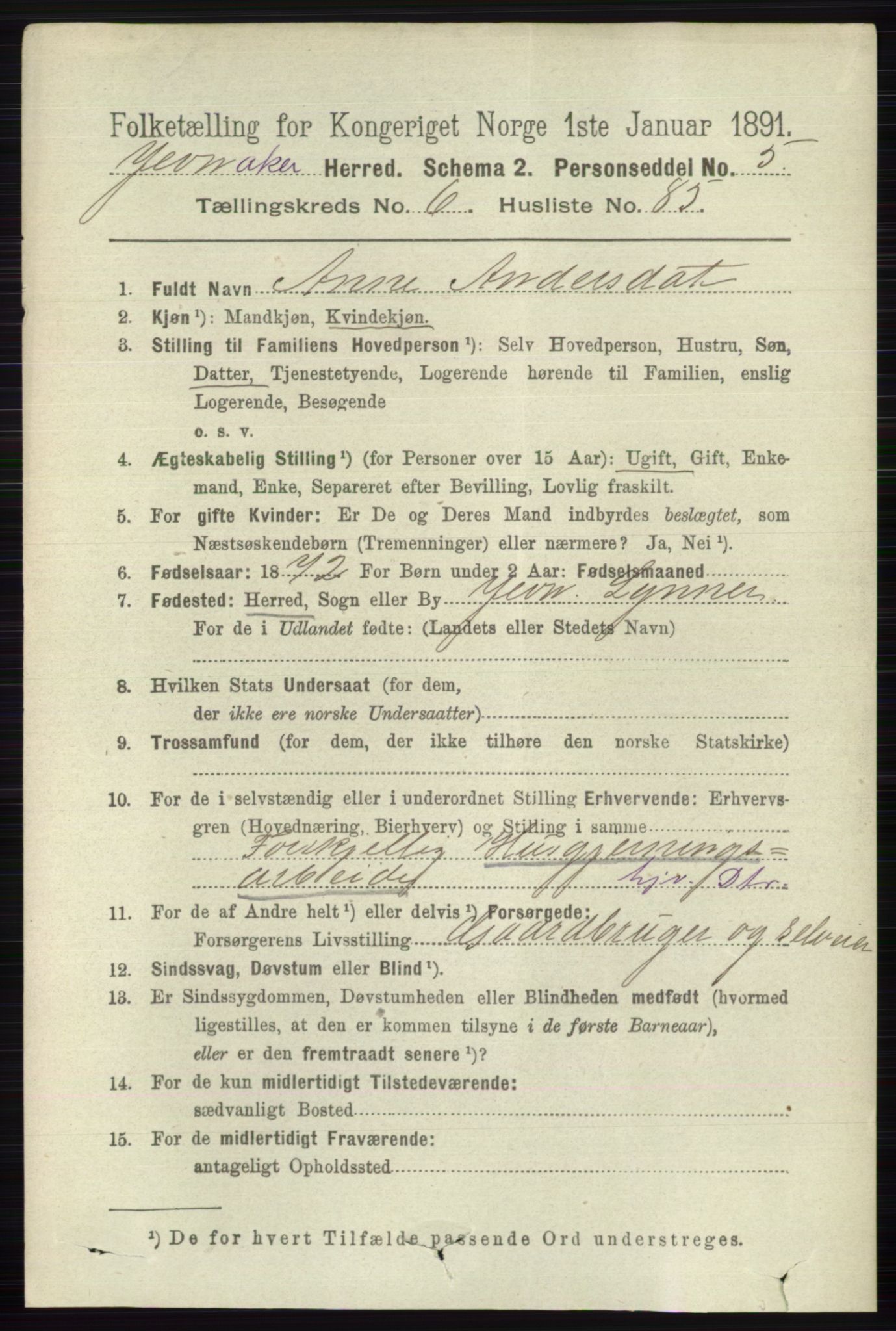 RA, 1891 census for 0532 Jevnaker, 1891, p. 3638